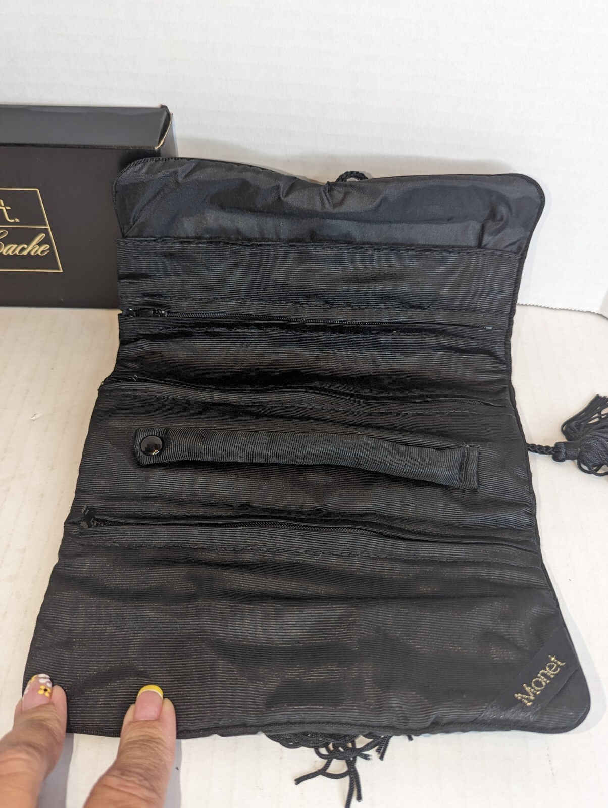 Vintage Monet Jewelry Cache Travel Case Soft Side Black Original Box