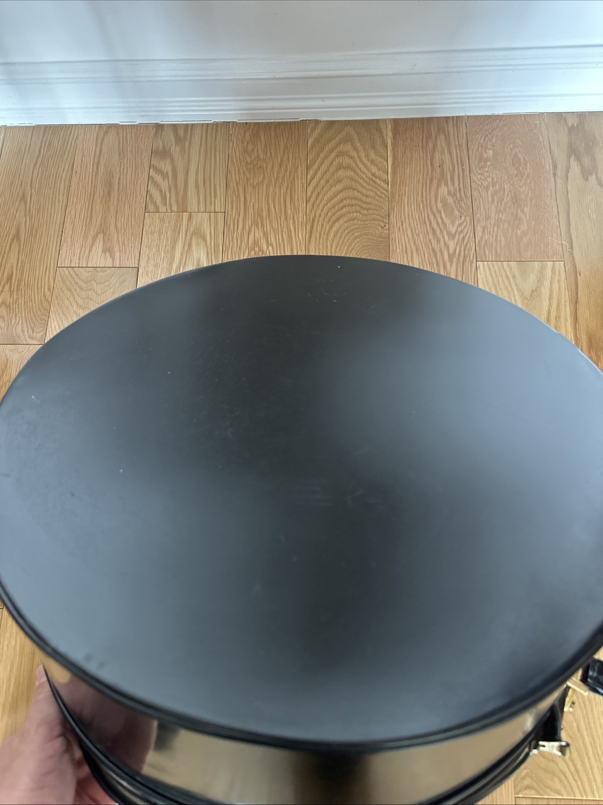 Vintage 1950’s LARK Hat Luggage Train Case Black Patent w Plaid Lining 18″