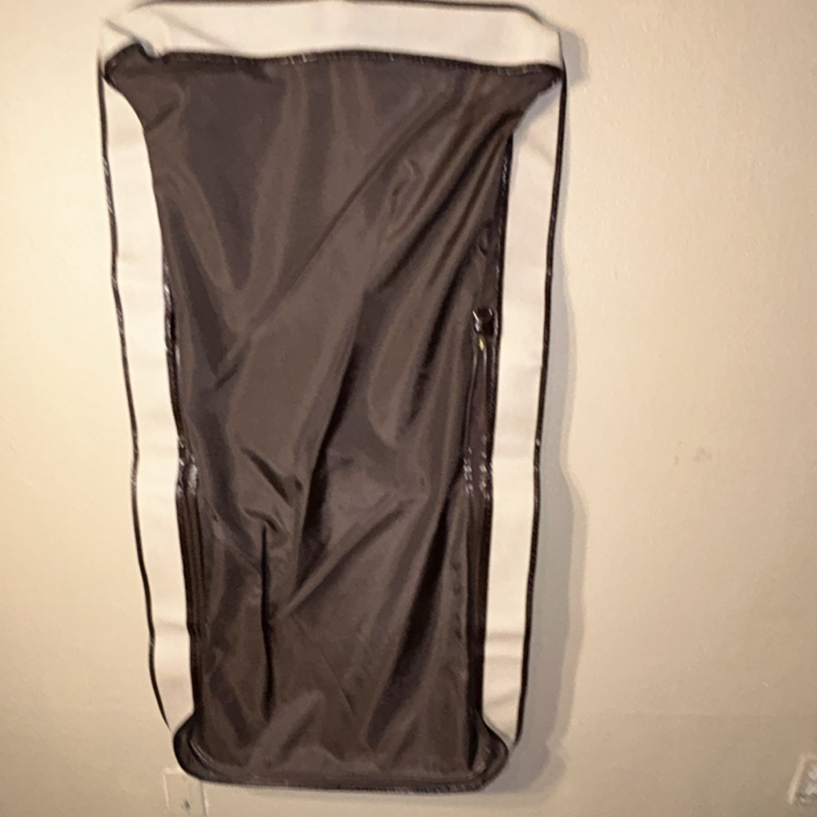 Beige & Brown Zip Garment Bag w/ Brown Trim, Hanger Hook, Handle, Strap