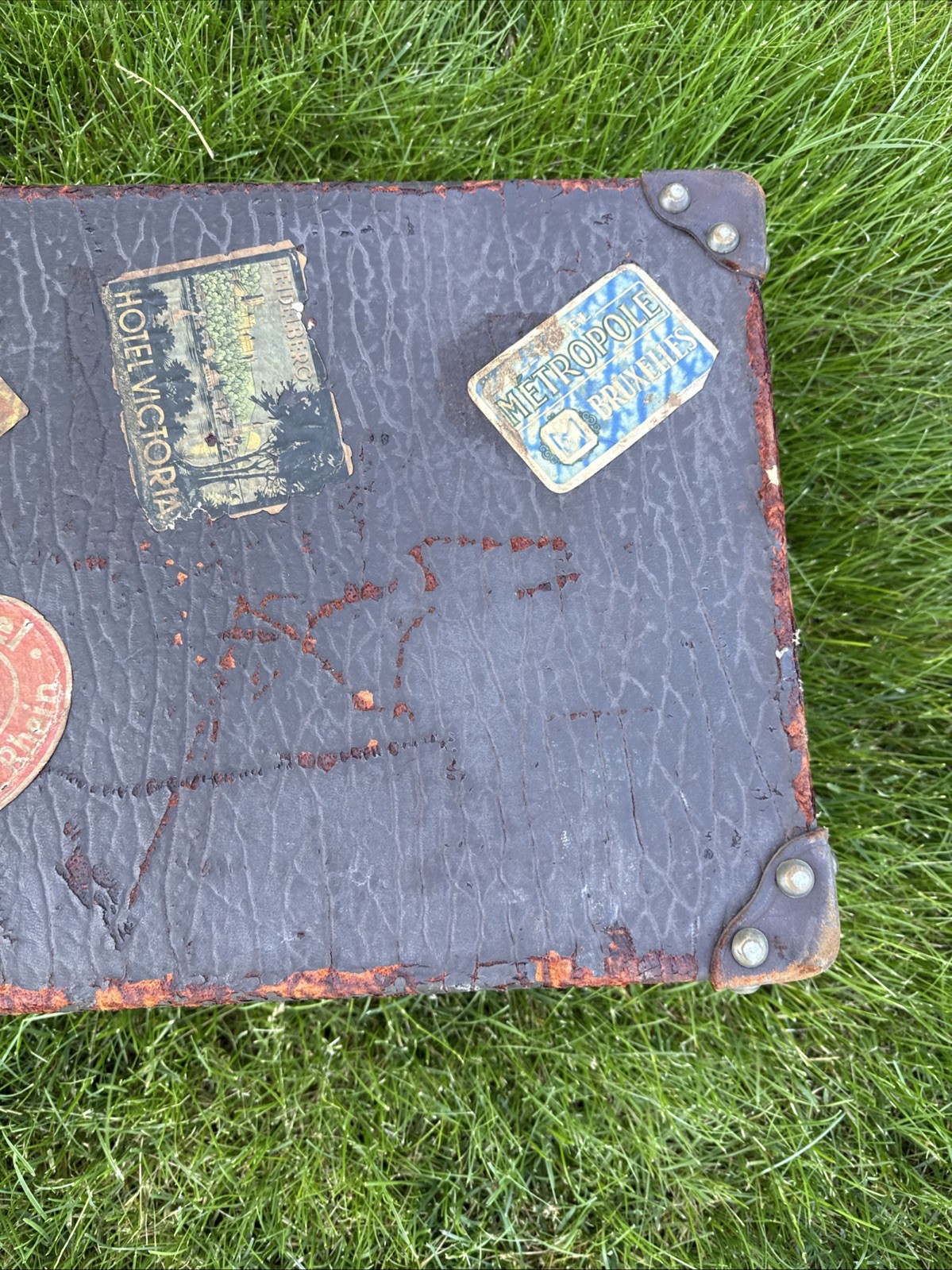 Antique Suitcase Circa 1900-1920 With Original Keys Leather Straps Stickers