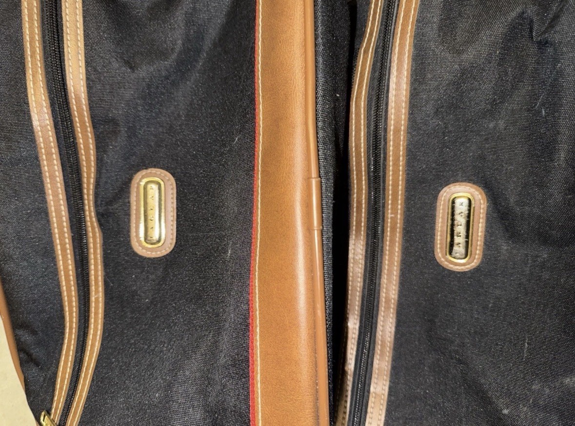 Jaguar Luggage Travel Bag Overnight Weekender Black With Brown Leather. 2 Pcs.