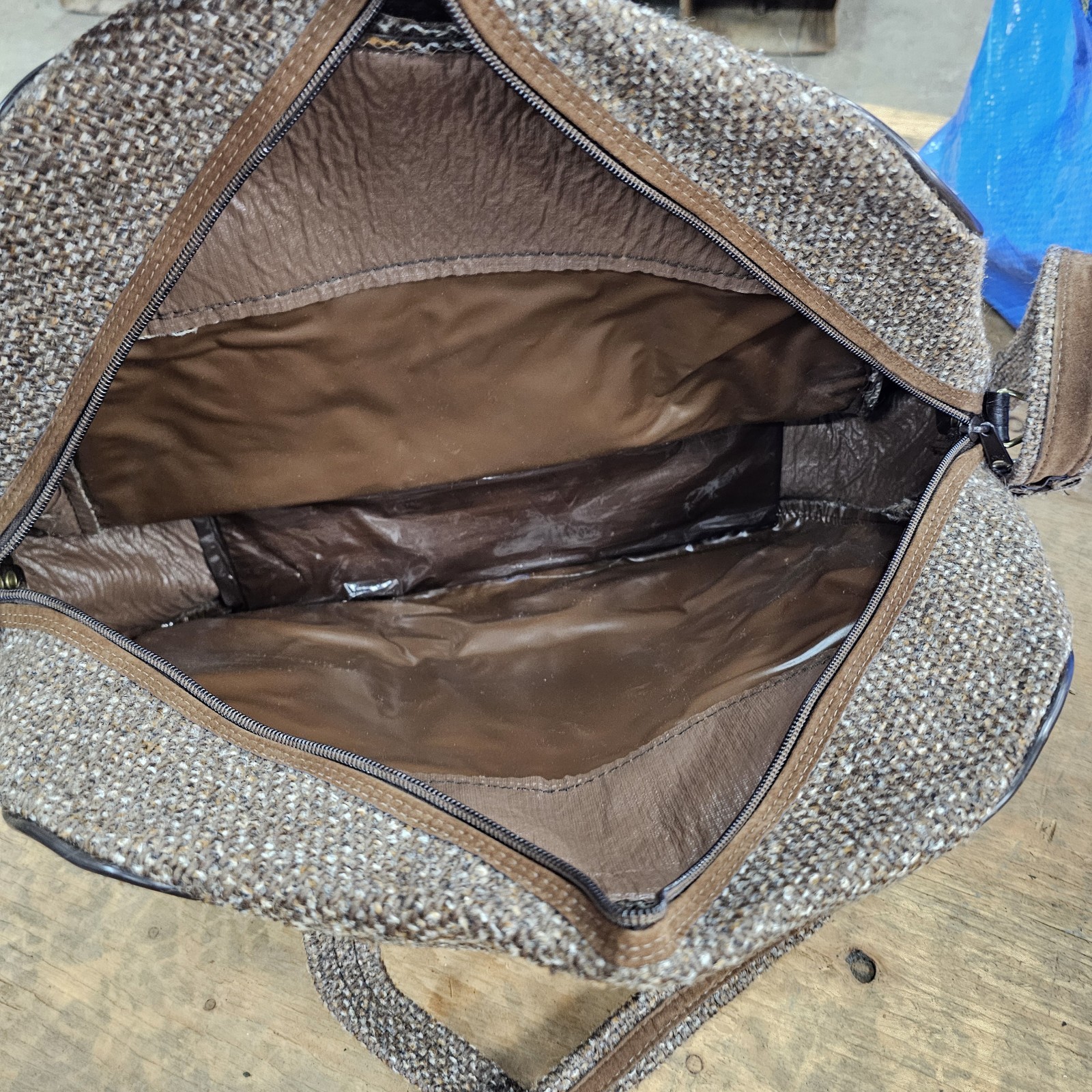 Vintage 1960s Hingusabag Brown Tweed Carry-On Travel Bag | Made in Hong Kong