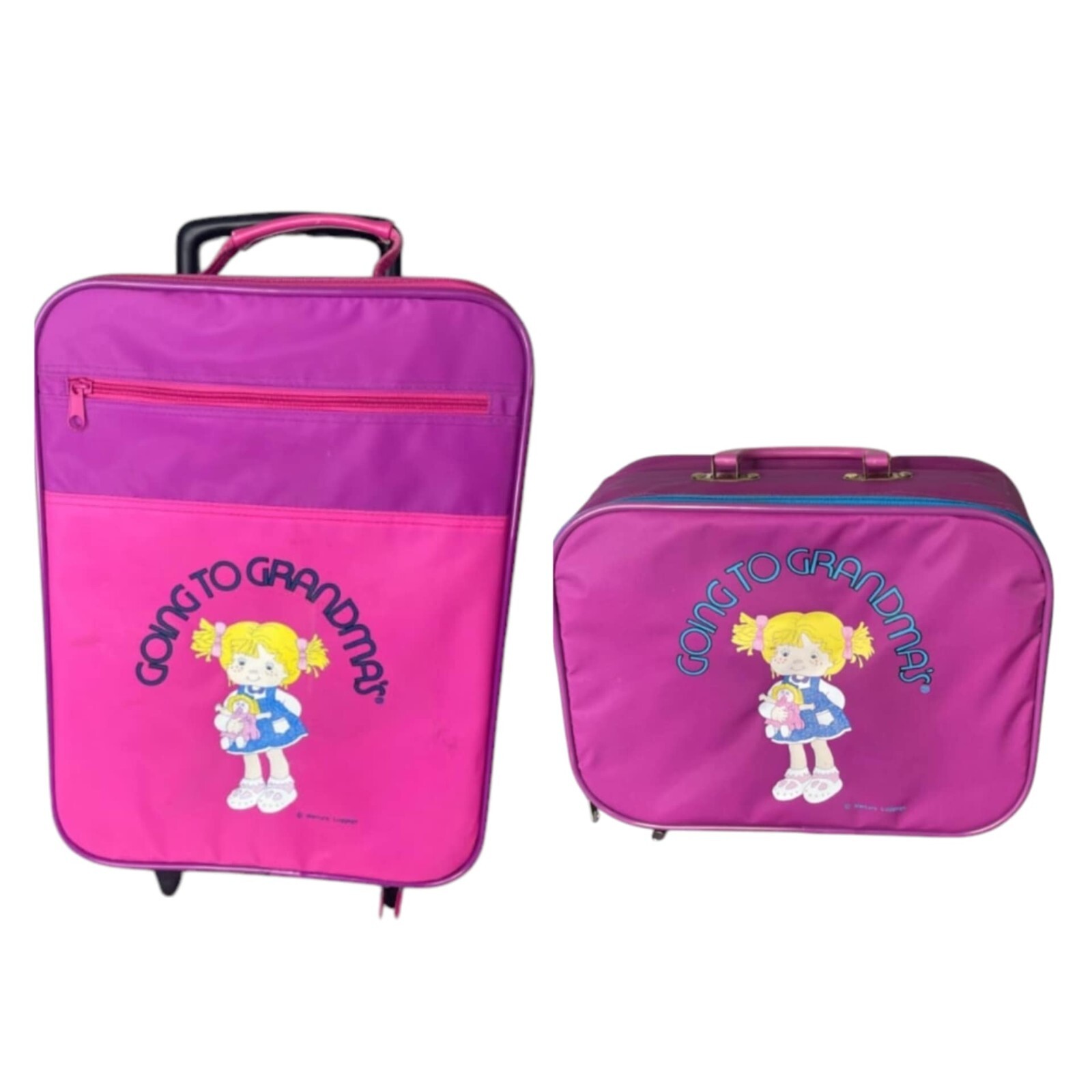 Vintage Mercury Luggage “Going to Grandma’s” Pink Rolling Suitcase’s Kids Travel