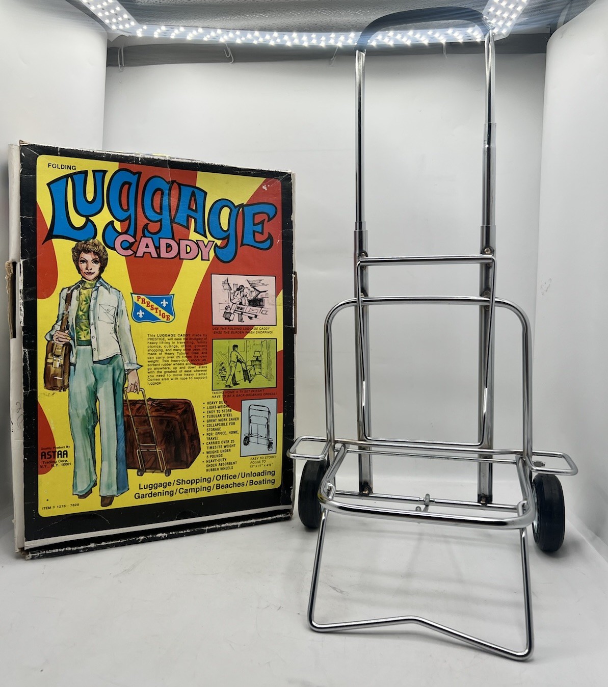 Vintage Prestige All Purpose Luggage Caddy Cart Metal Adjustable Height Folding