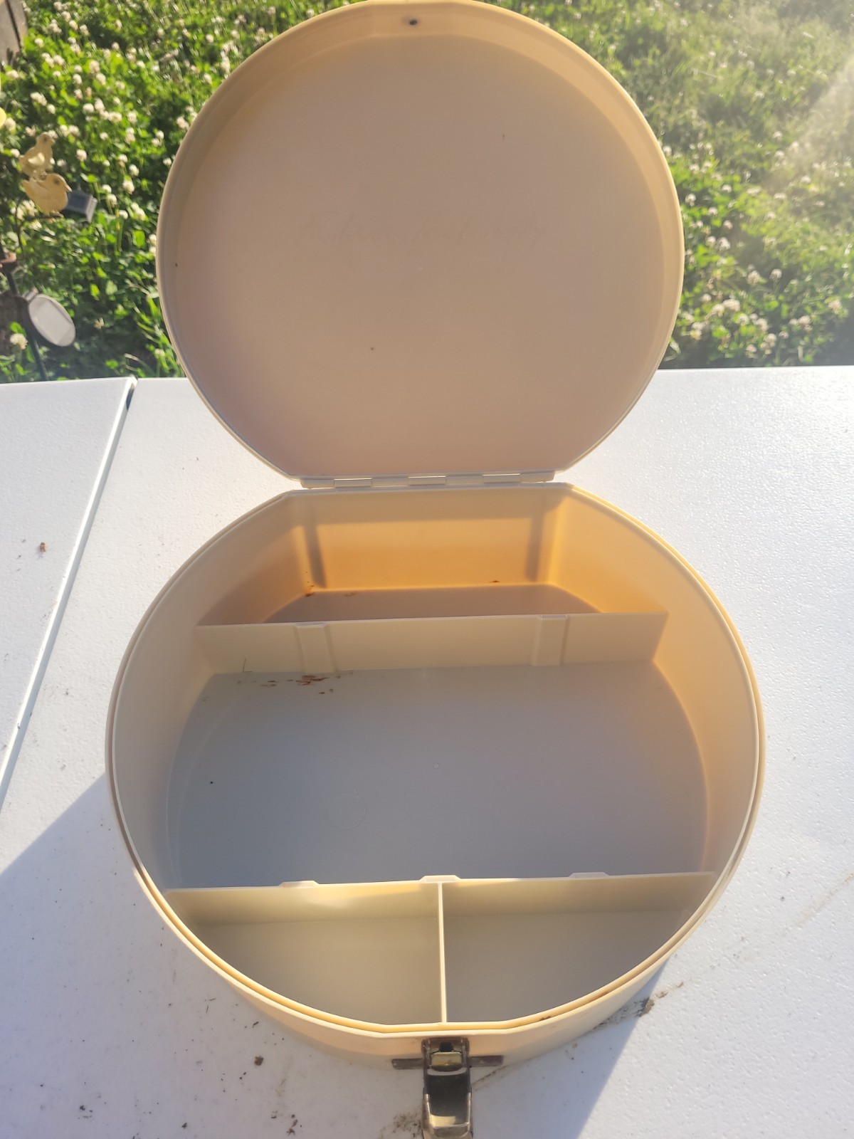 Vintage 1960s Plastic Fashion Two-Twenty Cream Cosmetic Train Case with Tray.