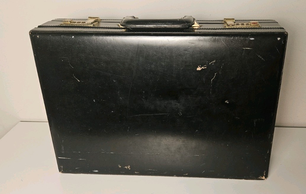 Vintage Black Presto Leather Briefcase Bag with Gold Accents Mens VTG Luggage