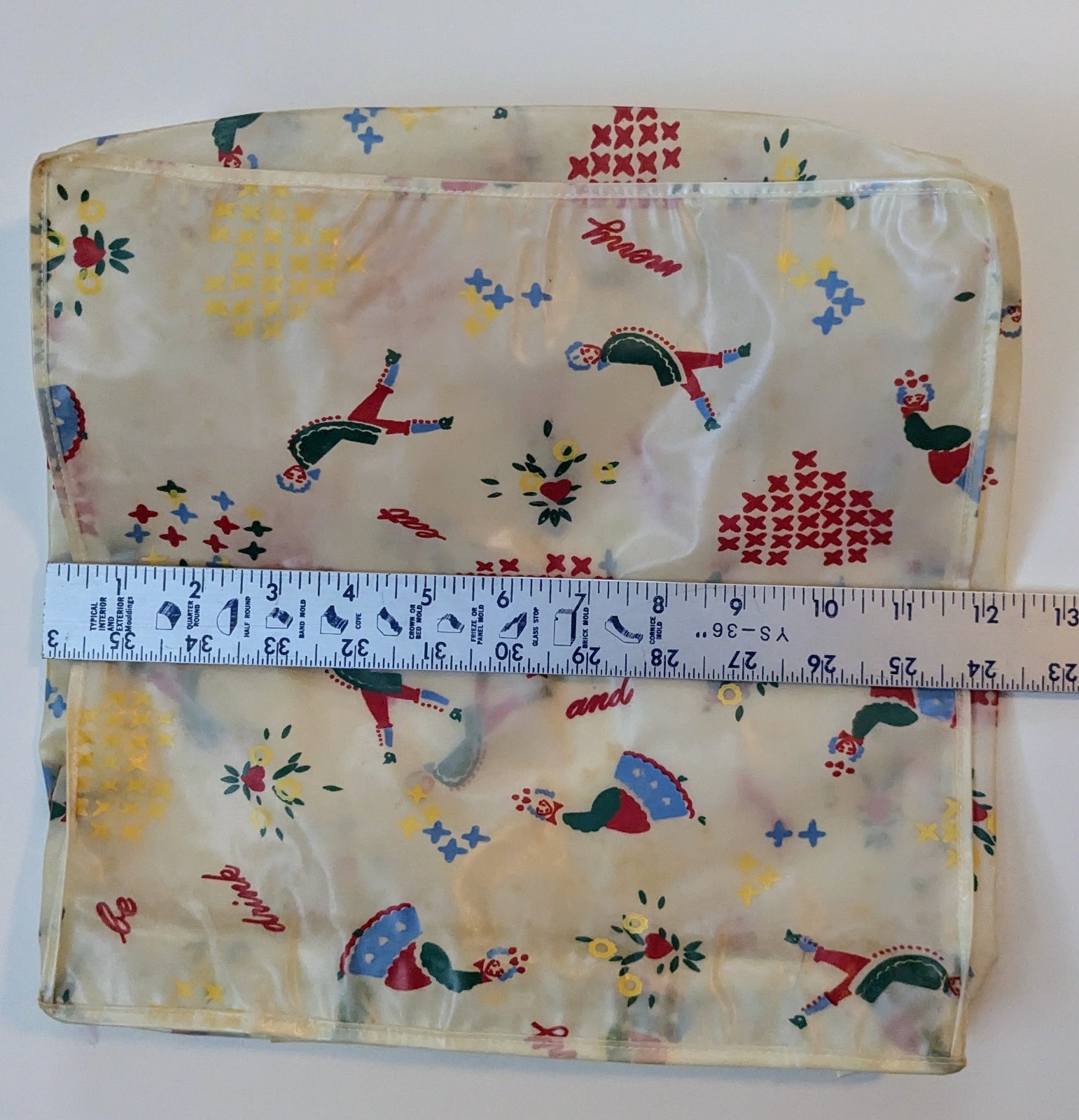 Vtg 50’s Zippered Storage Travel Bag Heavy Plastic 12″ Square Retro MCM Print
