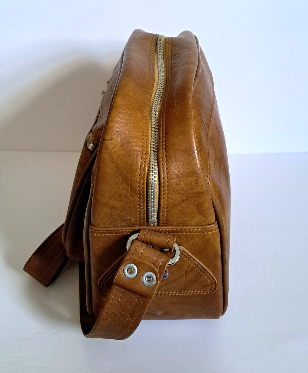 Vintage American Tourister Brown Faux Leather Carry On Tote Travel Bag