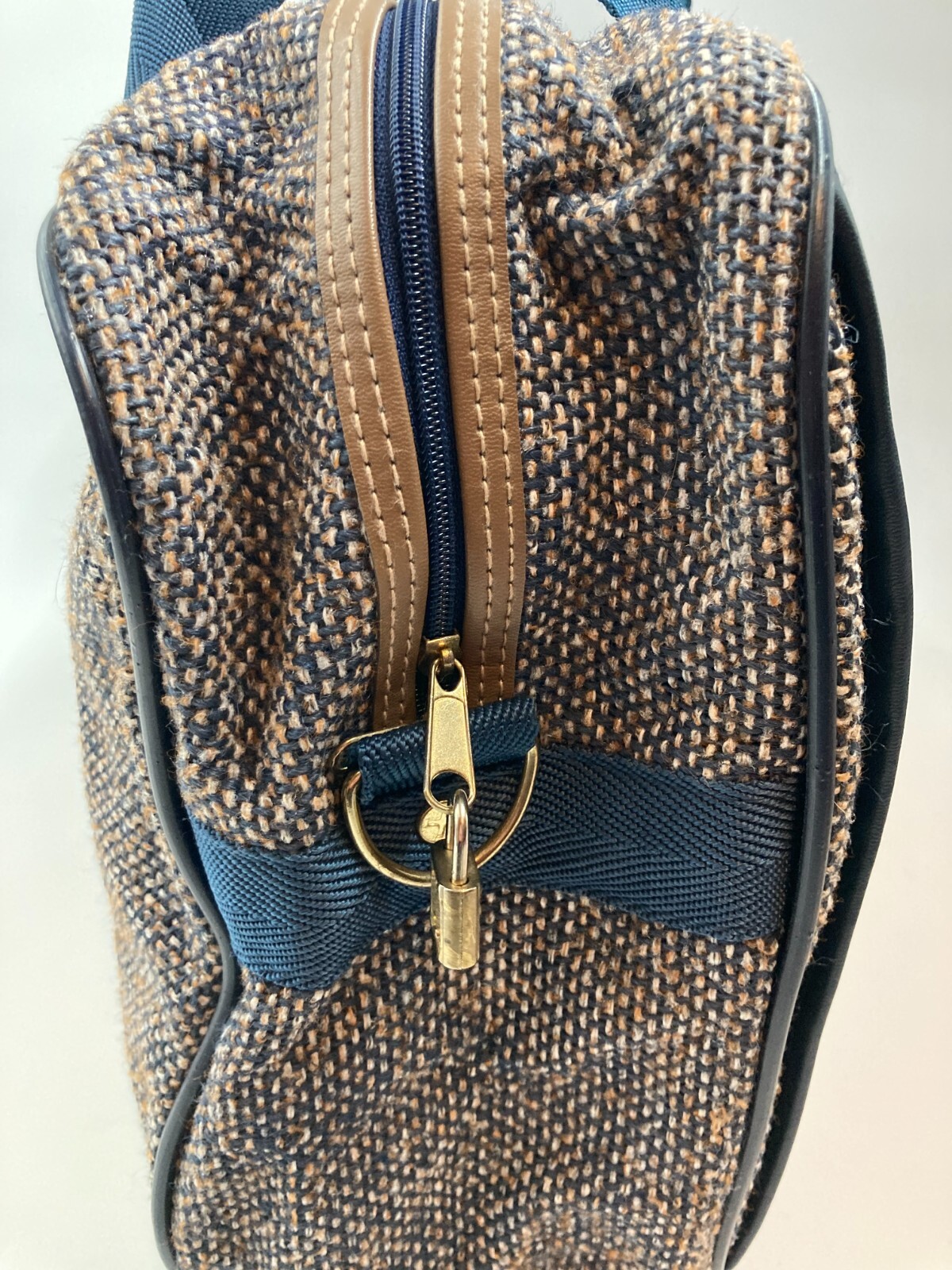 Vintage Hampshire Tweed Travel Bag w Baggage ID Tag