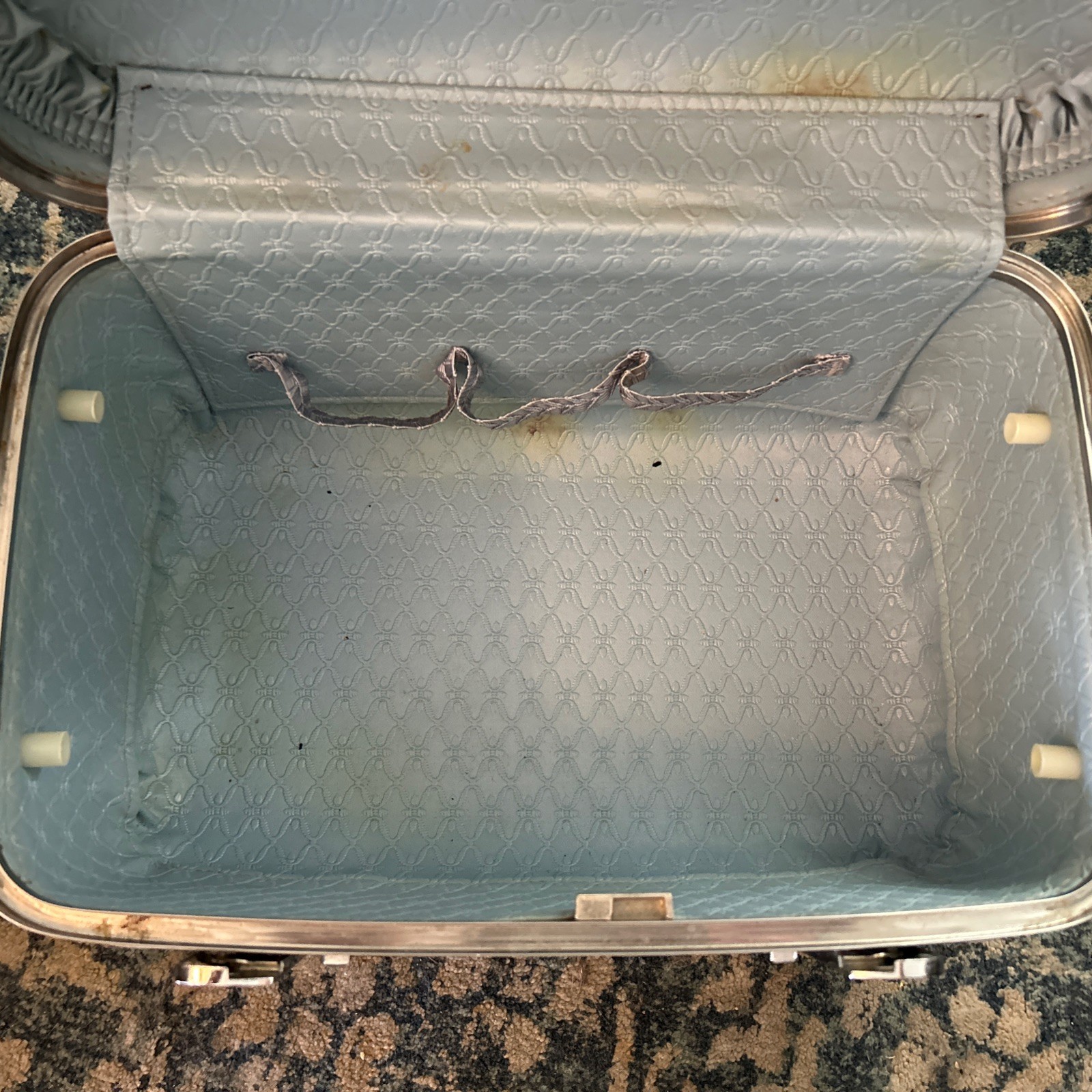 Vintage American Tourister Escort Blue Train Case Mid Century Hard Shell w Tray