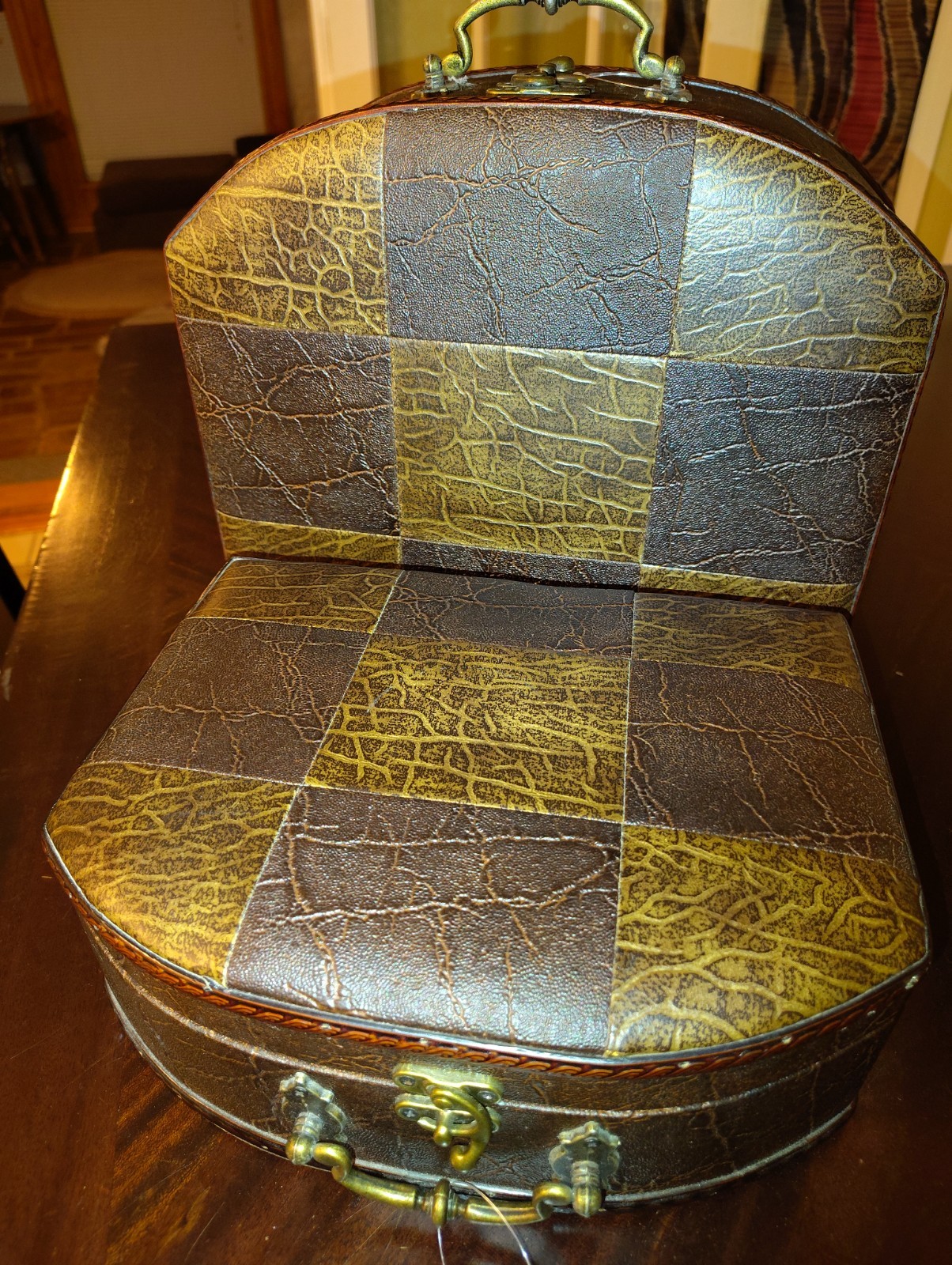 Vintage Leather Vanity Travel Case Patchwork Style lot Of 2