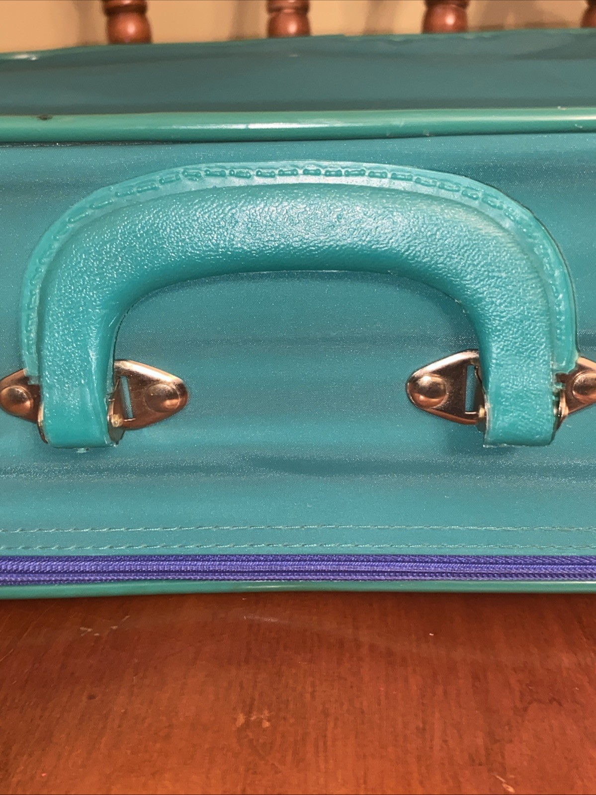 Vintage GOING TO GRANDMA’S Green 1980s Childs Vinyl Suitcase With Orig Lock+Key