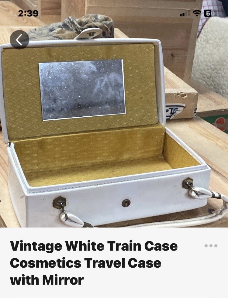 Vintage White Hard Vinyl Vanity Case with Mirror 1960s Travel Cosmetic