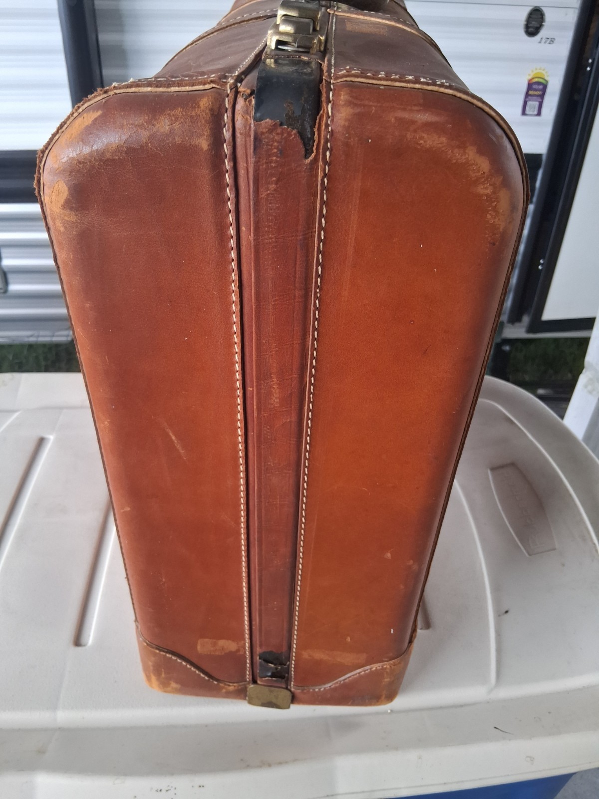 Vintage Platt Gaurdsman Full Cowhide Leather Suitcase 1940’s MCM