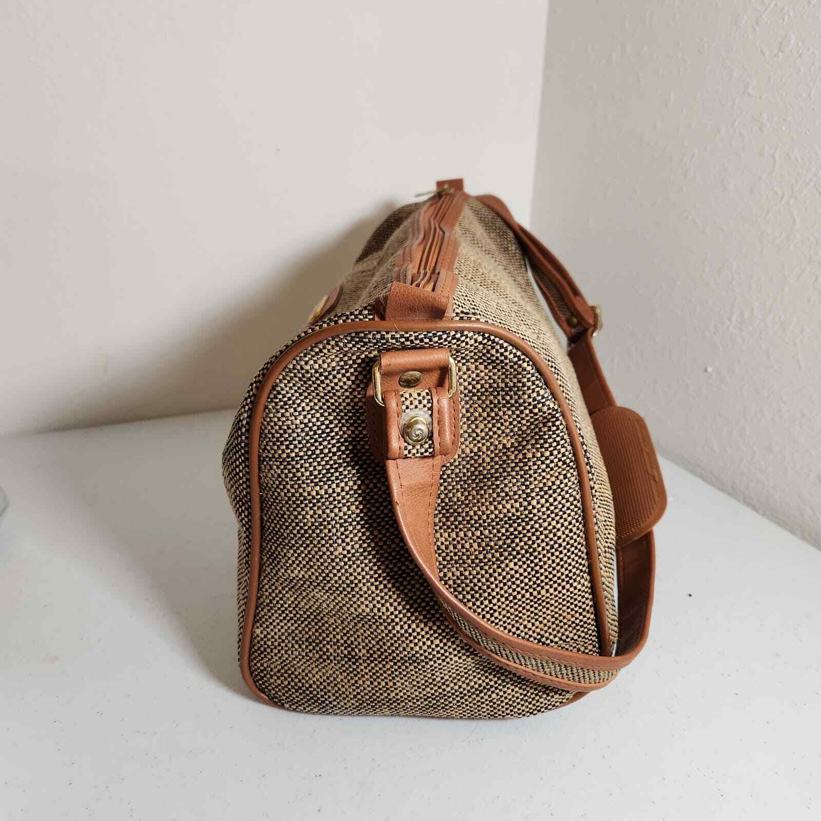 Samsonite VTG Sm Tweed Jute Duffle Carry On Weekender Bag