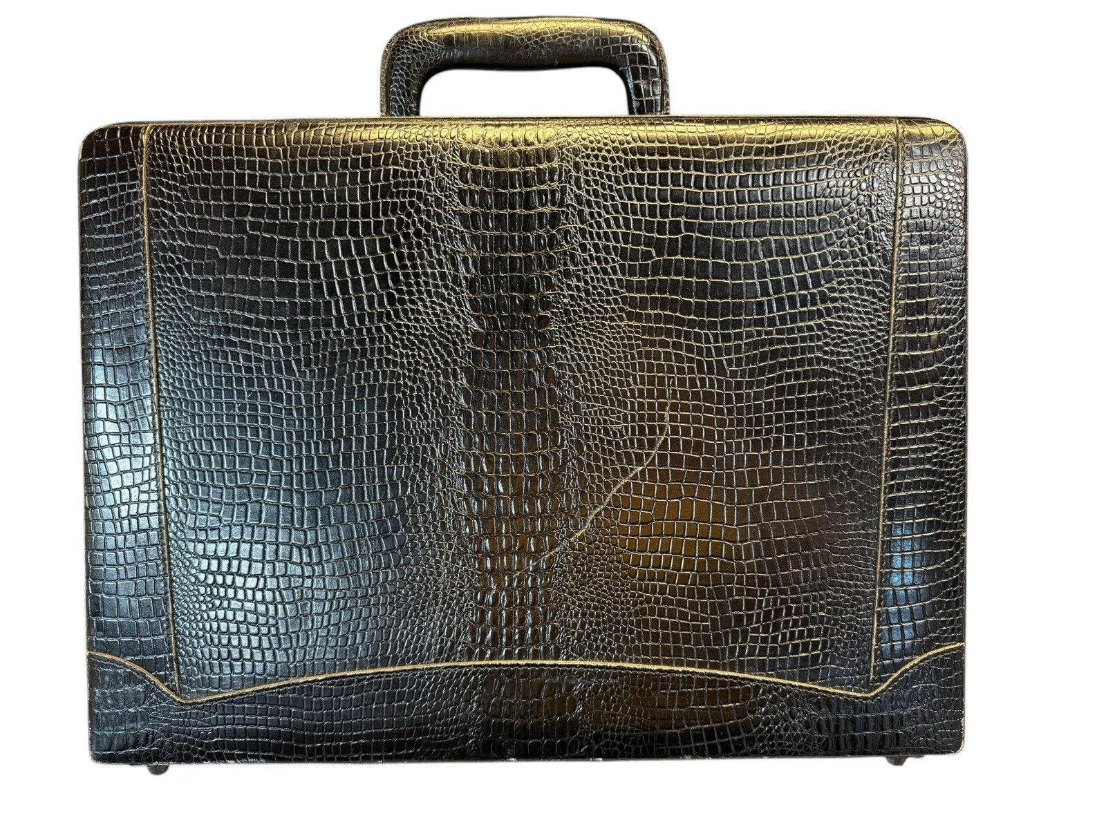 Vintage Expandable Mock Croc Faux Crocodile Leather Briefcase Presto Lock