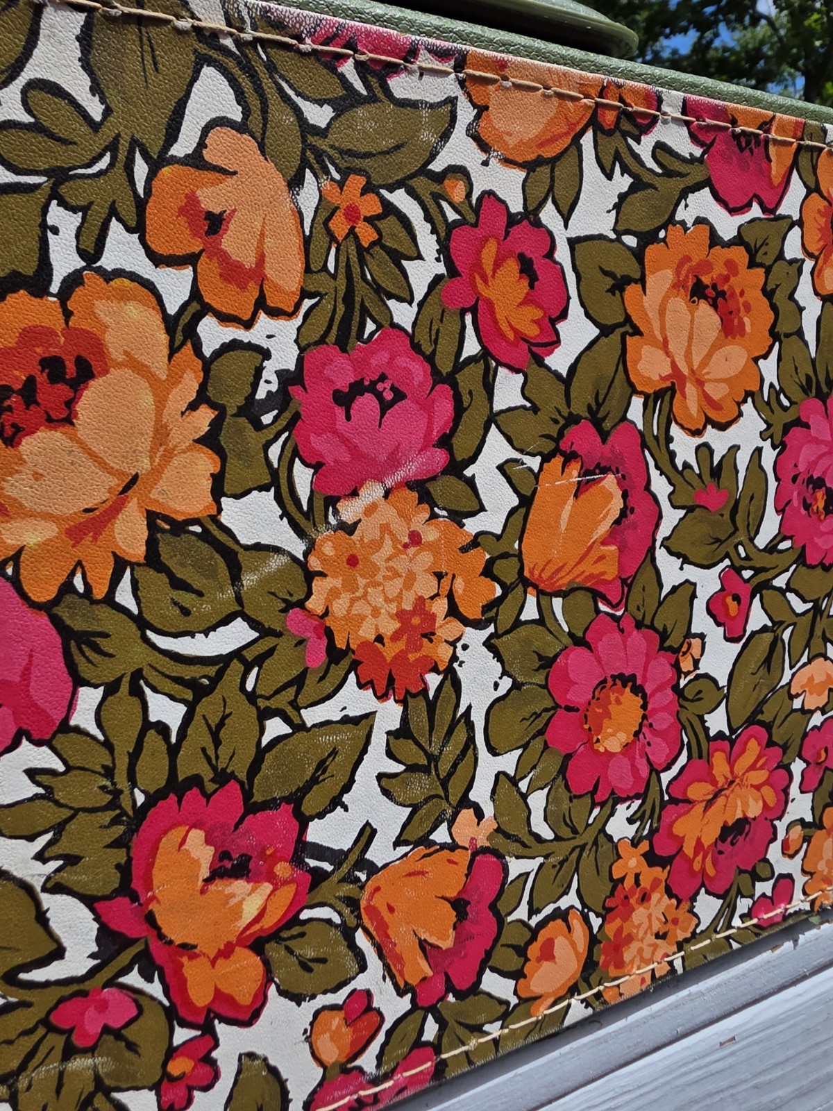 Vintage 60s 70s Mod Floral Attache Case Briefcase Flower Power Green w/ Key RARE