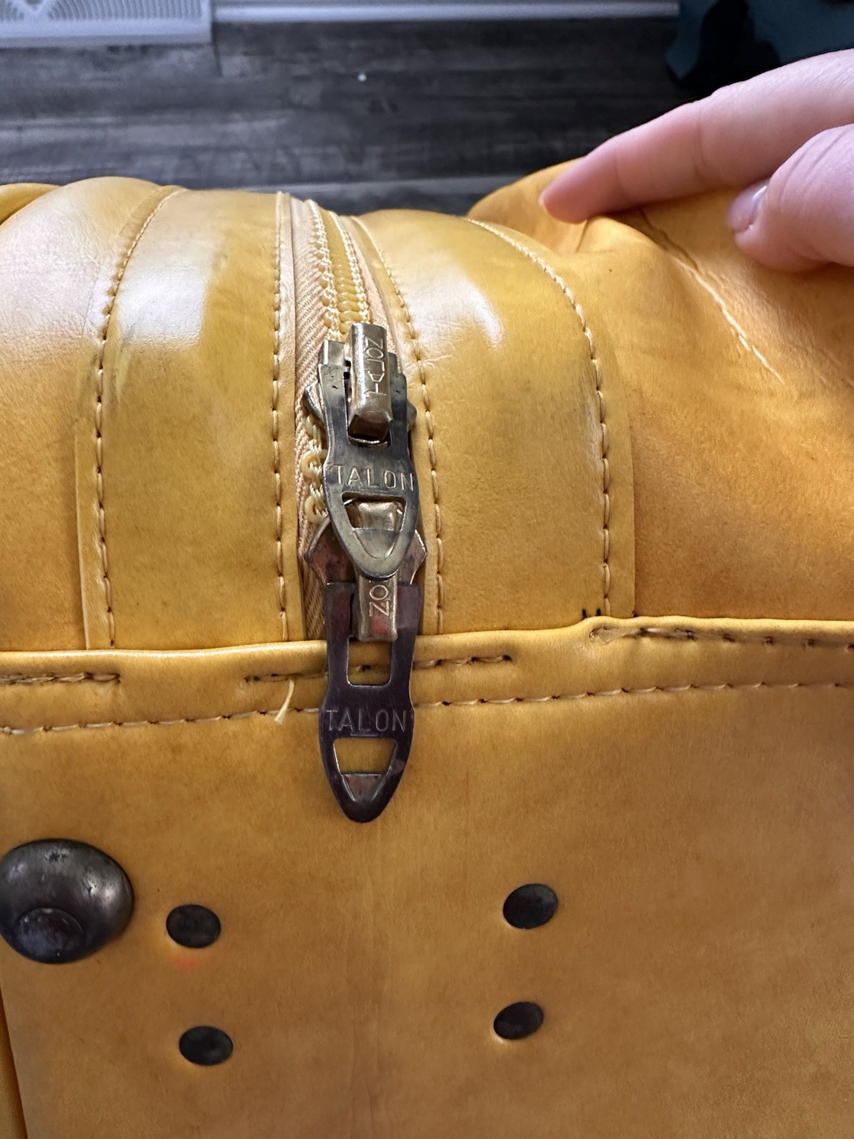 Vintage 70s Mustard Yellow Talon Zip Travel Bag Retro Weekender Carry On