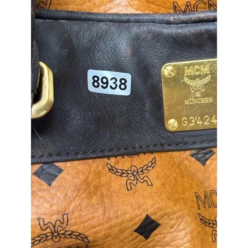 Vintage MCM Monogram Visetos Duffle Trolley Travel Bag Leather Cognac Orange