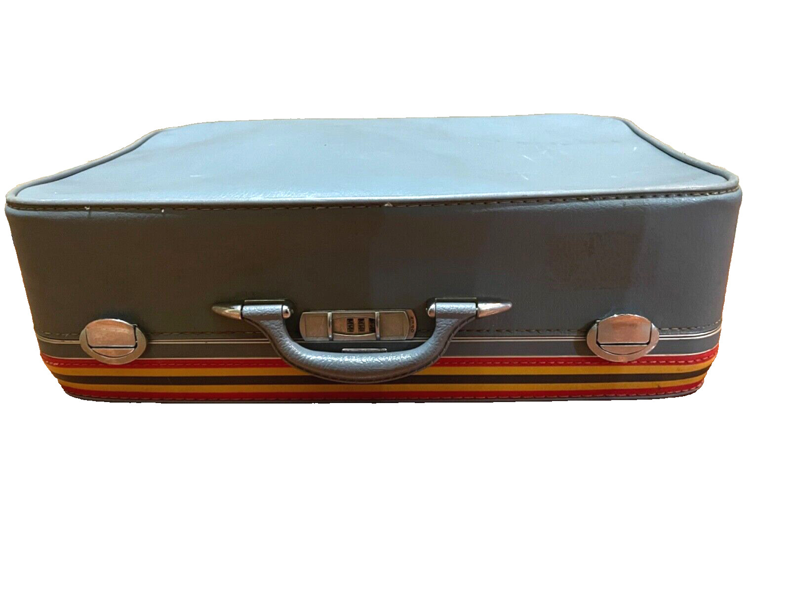 Rare Find Vintage AMELIA EARHART Blue Travel Luggage W/Yellow, Black, Red Stripe