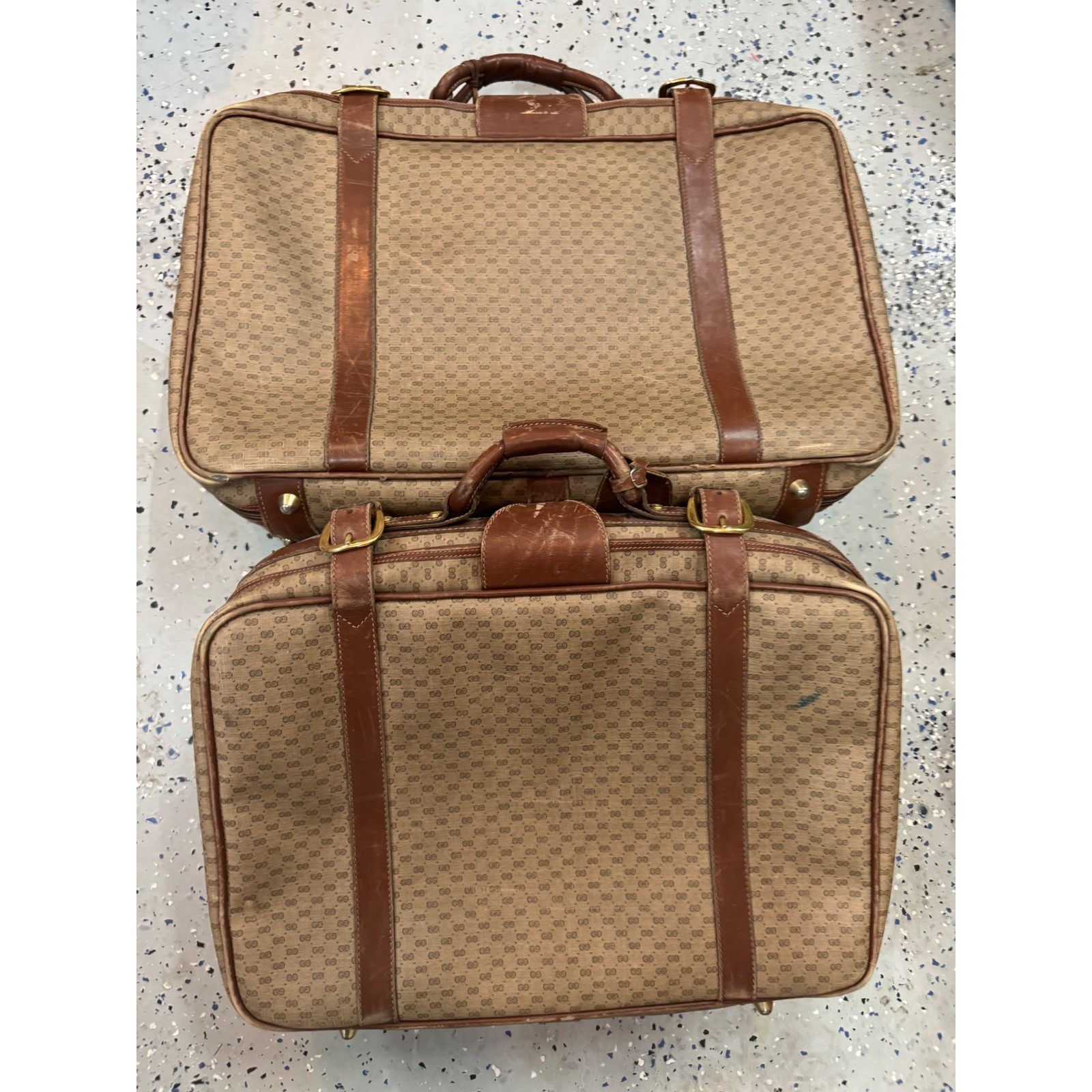 Gucci 1970’s Monogram Canvas Leather Trim Travel Luggage Set Vintage Authentic