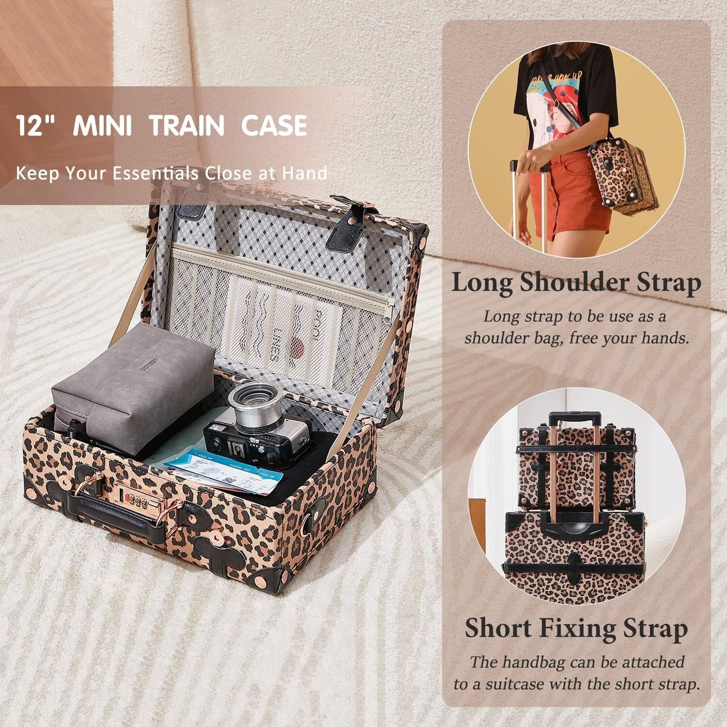 2 Piece Vintage Suitcase Set 26″ Women Cute Travel Luggage with 12″ Handbag