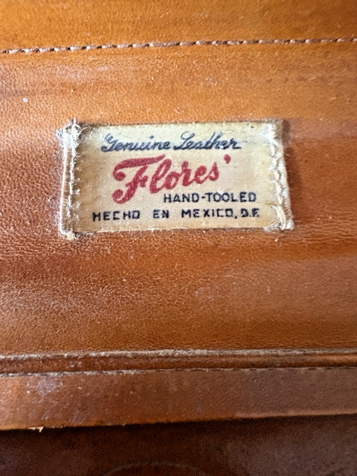 Vintage Hand Tooled Floral Leather Train Case Brass Hardware by Flores’ Mexico