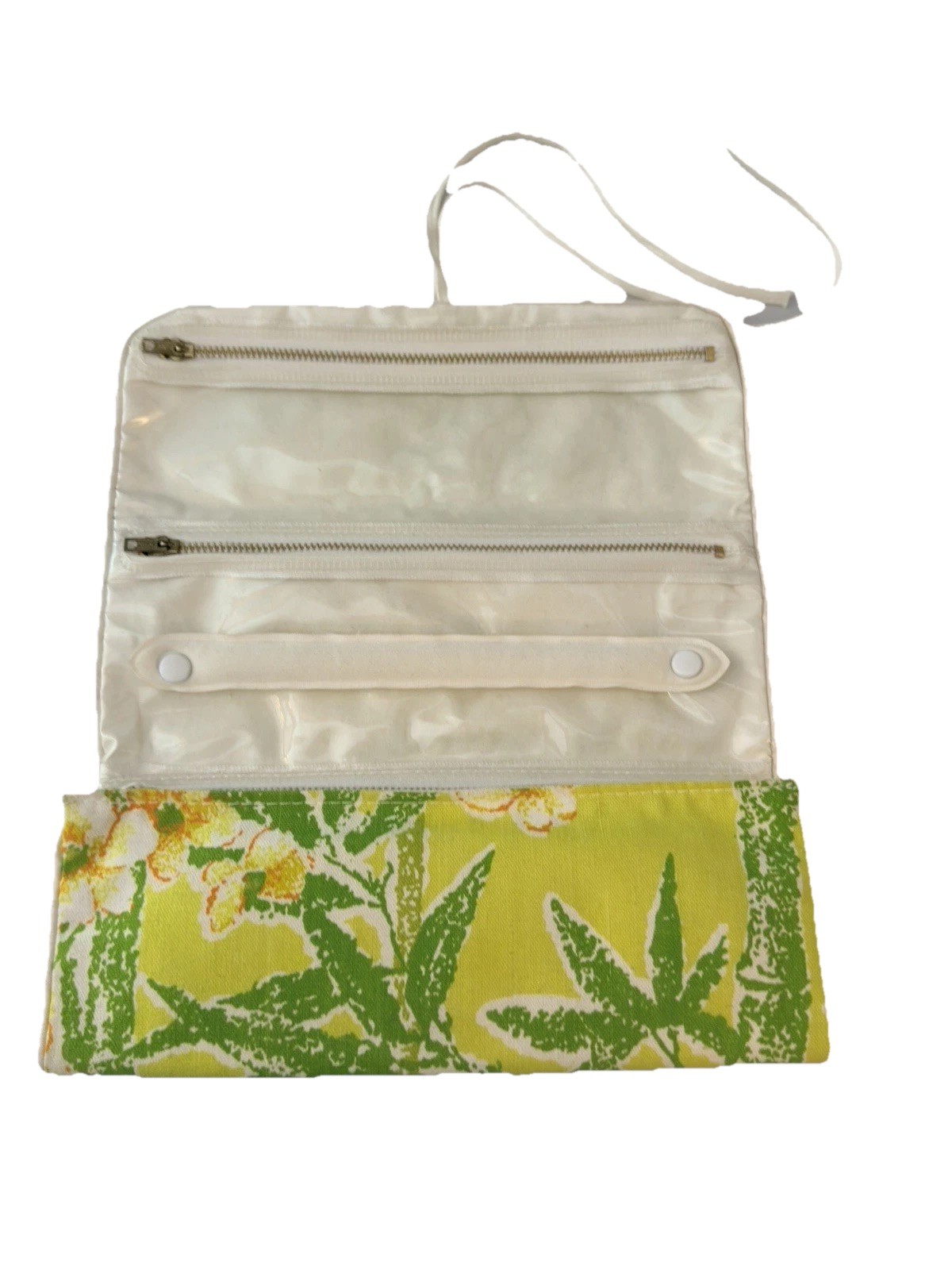 Vtg Roll Up Boho Travel Jewelry Or Make Up Case, Organizer Flower Frangipani tie