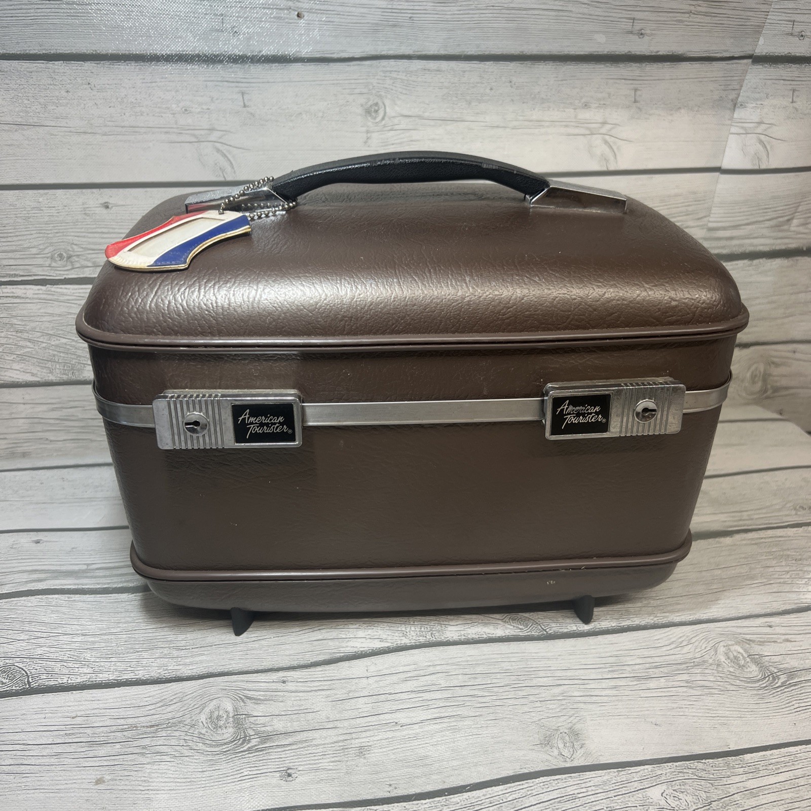 Vintage American Tourister Train Case Brown Luggage Mid Century W/ Tag