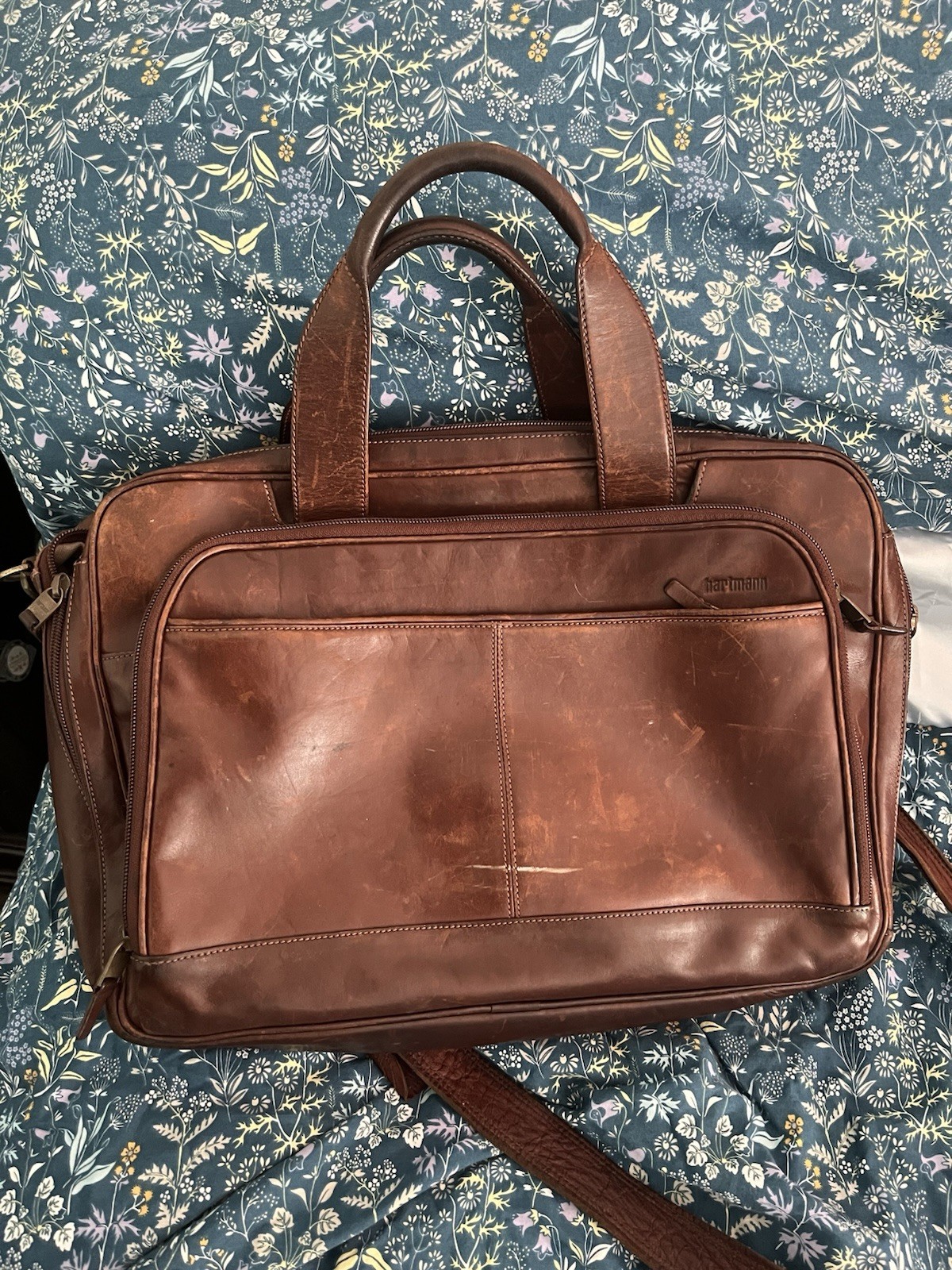 Hartmann Reserve Brown Leather Expandable Briefcase Messenger Bag
