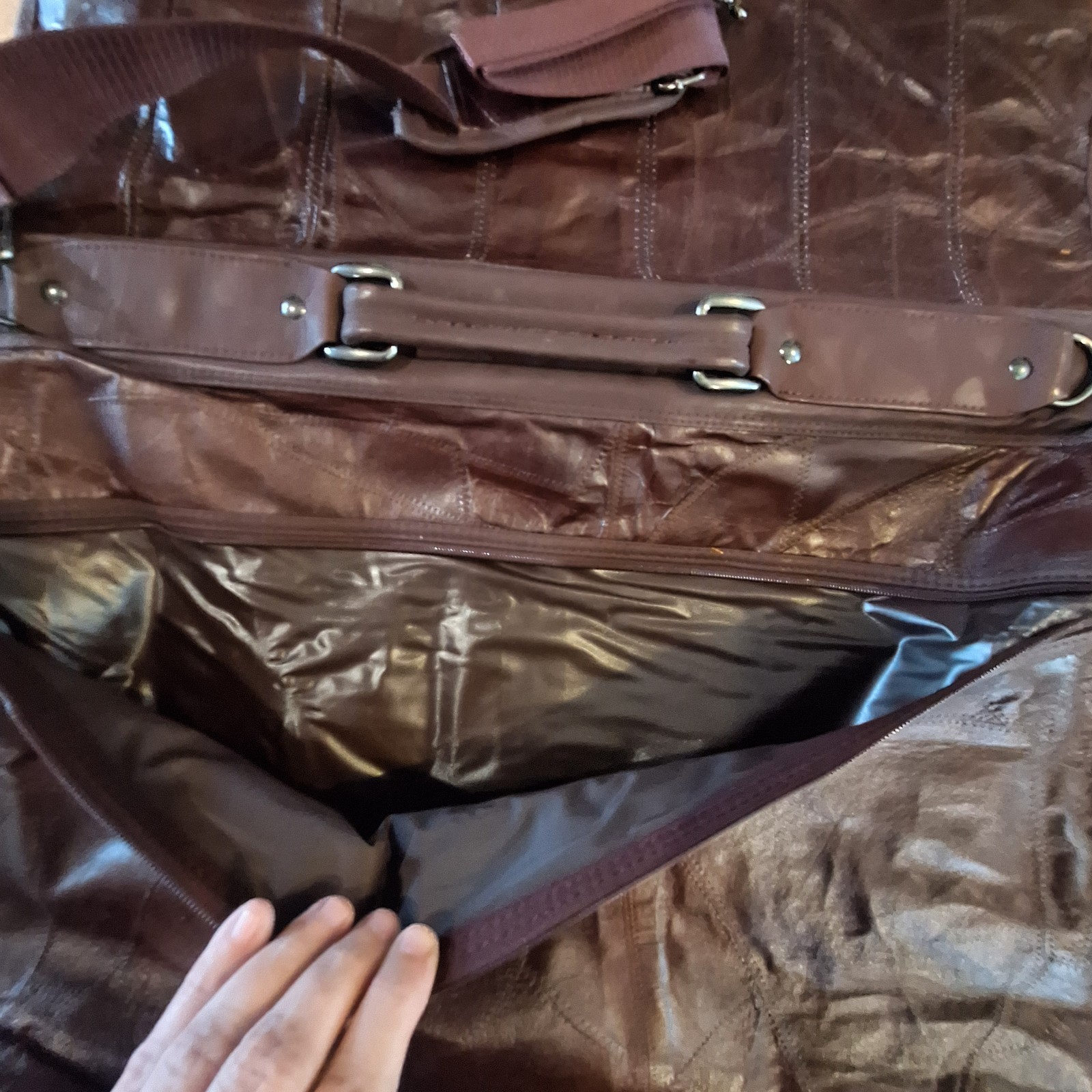 Vintage GSC Brown Patchwork Leather 3 Piece Luggage Set