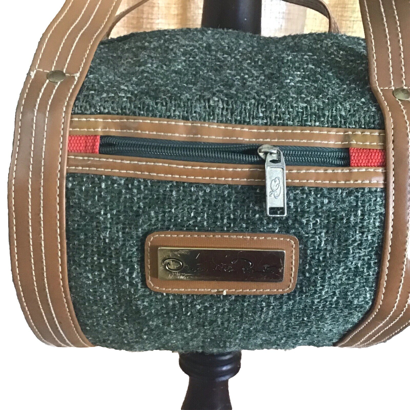 Oscar De La Renta Duffle Bag Hunter Green W/Caramel Color Trim