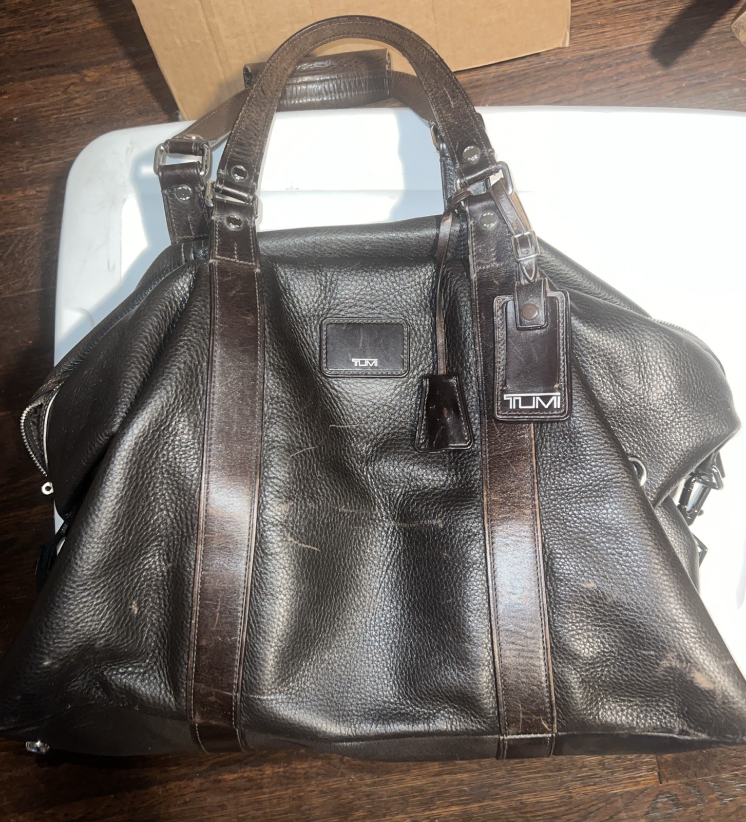 TUMI Large Rare Genuine Soft Leather Chocolate Brown travel Duffle Bag Vintage