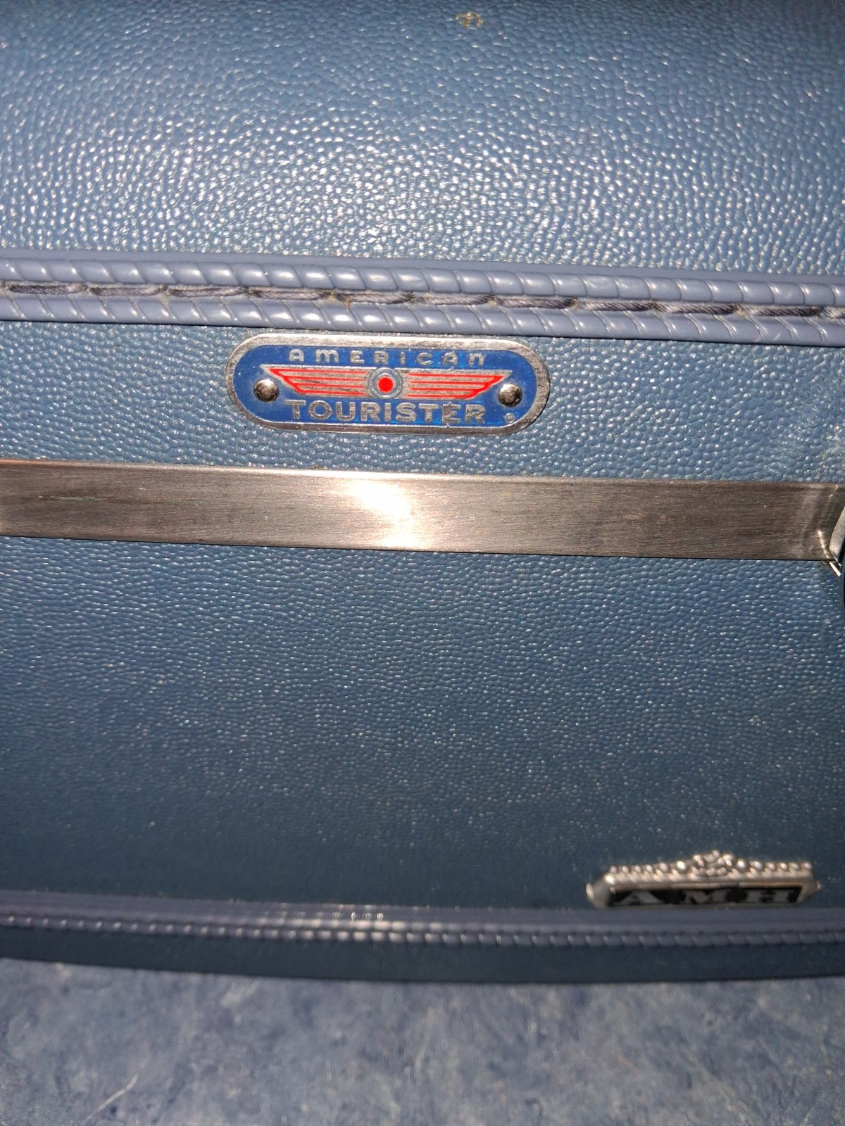 Vntg American Tourister Blue Train Case Luggage/Makeup Organizer-Nice&Clean!!!