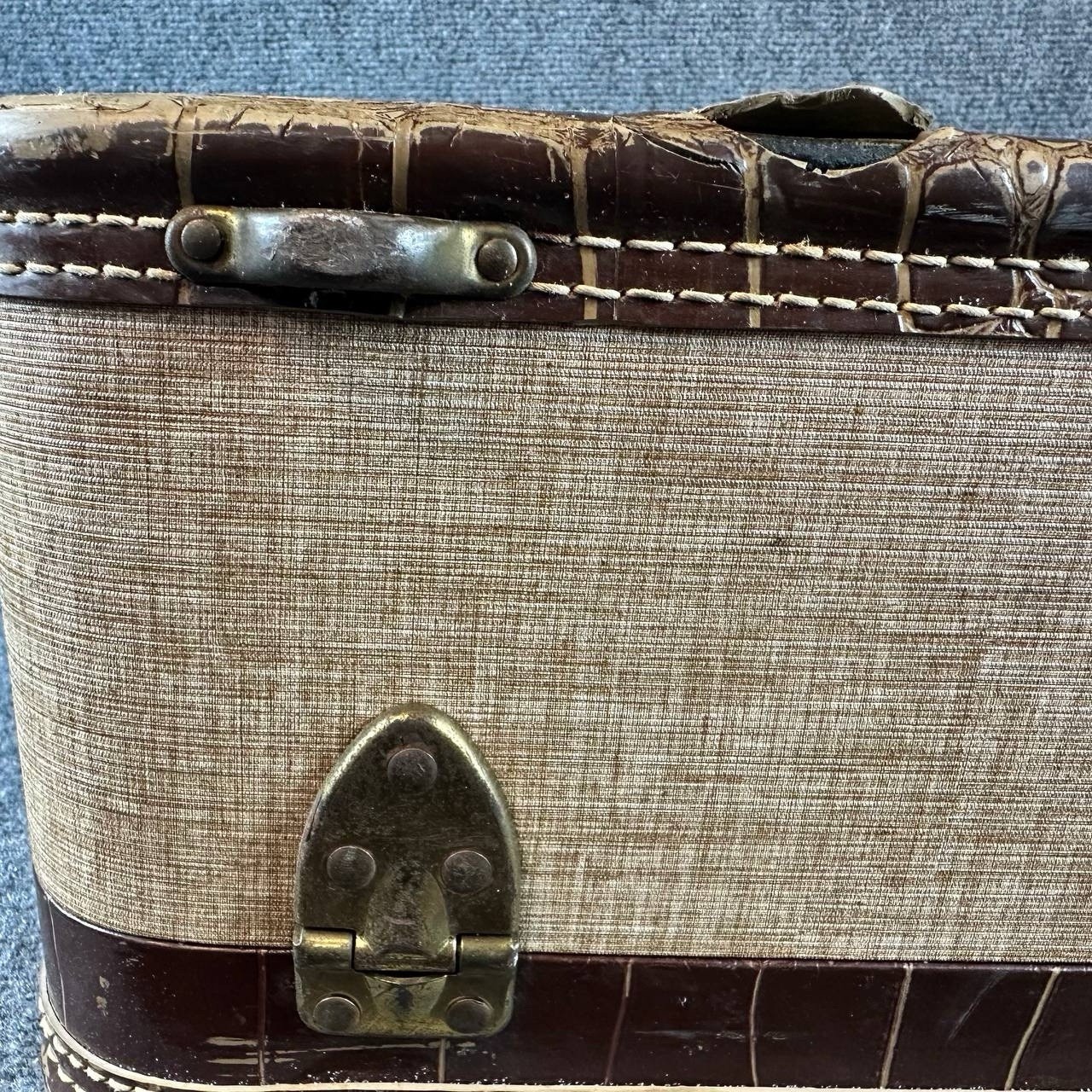 Vintage American Tourister Suitcase Brown Fabric Luggage West Warwick USA