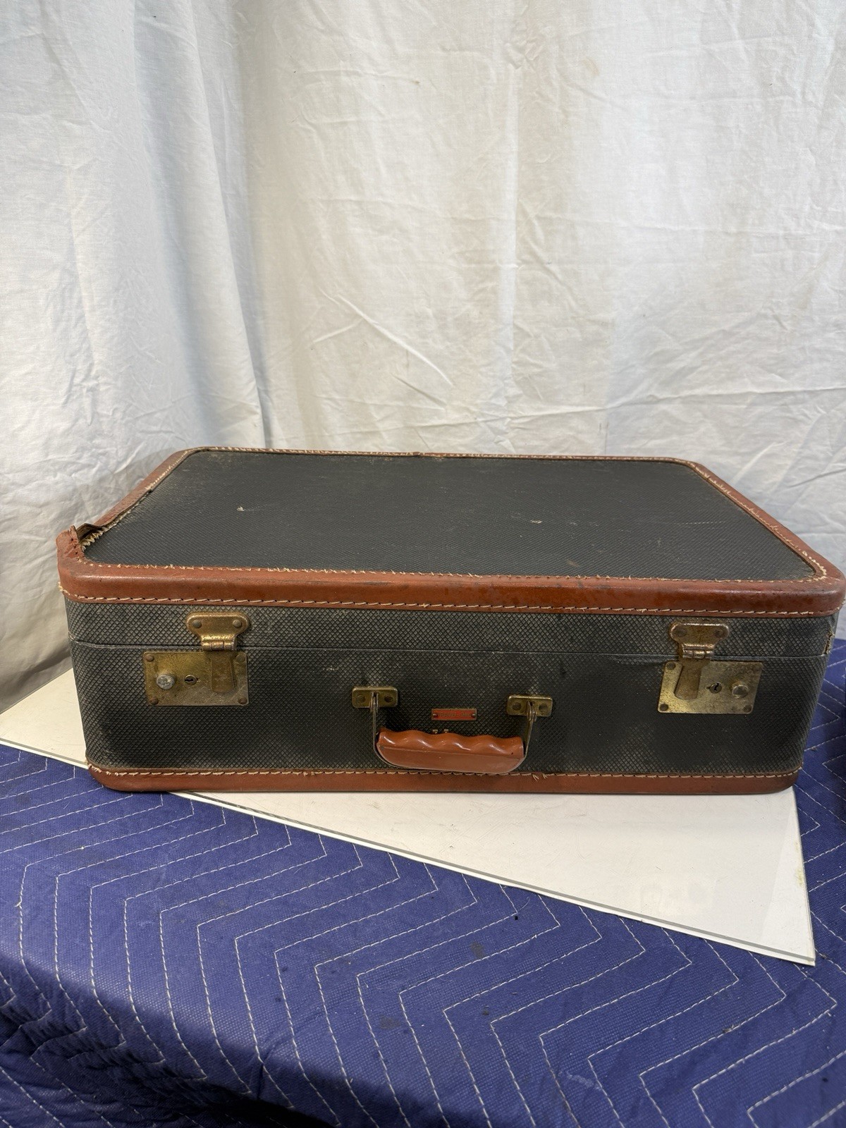Vintage Travel-Chic Suitcase Textured Black Faux Leather Trim MCM Luggage