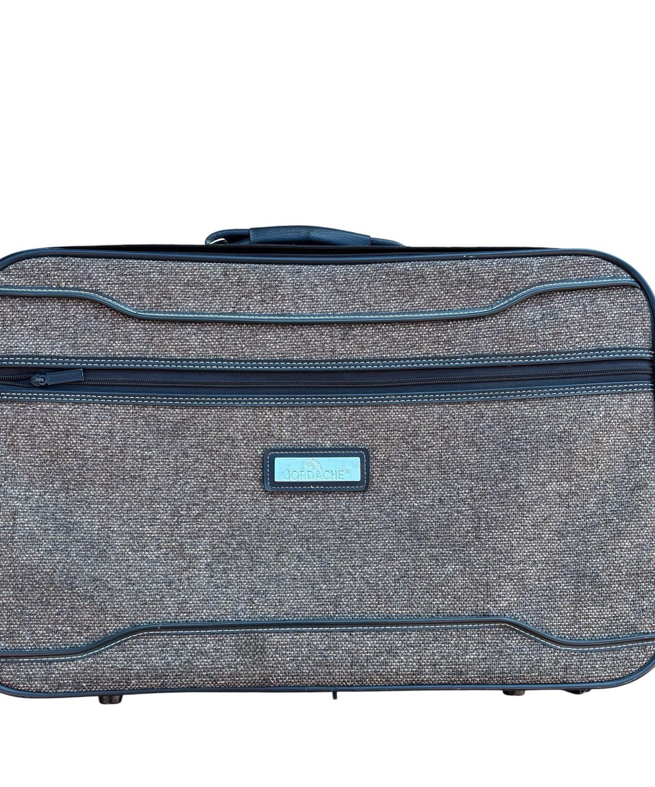 Vintage Jordache Brown Tweed & Vinyl Luggage 28 inch sized suitcase