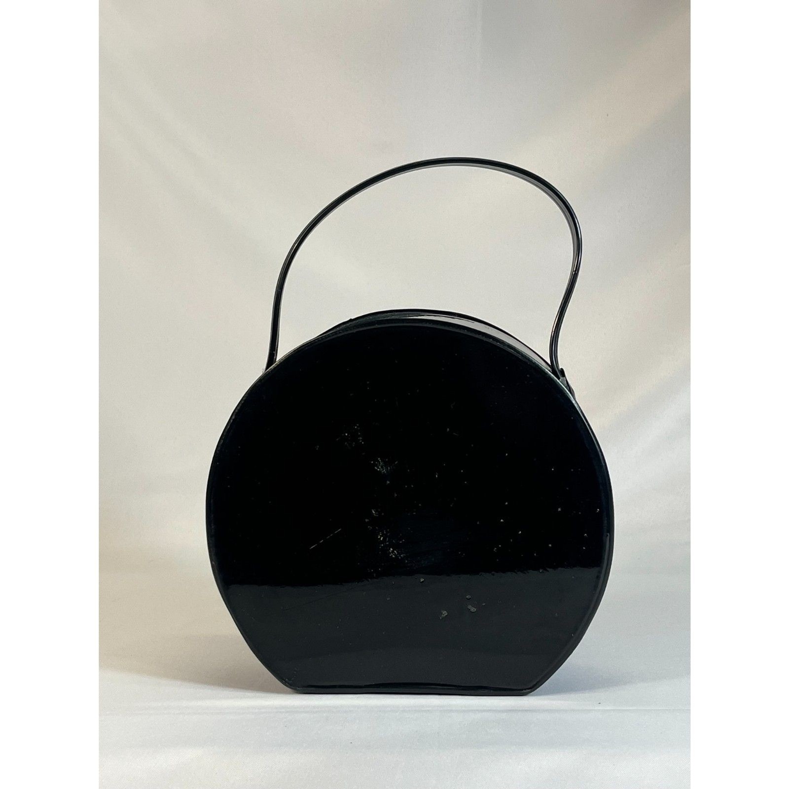 Vintage Judy Lee Jewels Black Patent Cosmetic Vanity Case Hat Box Mid Century