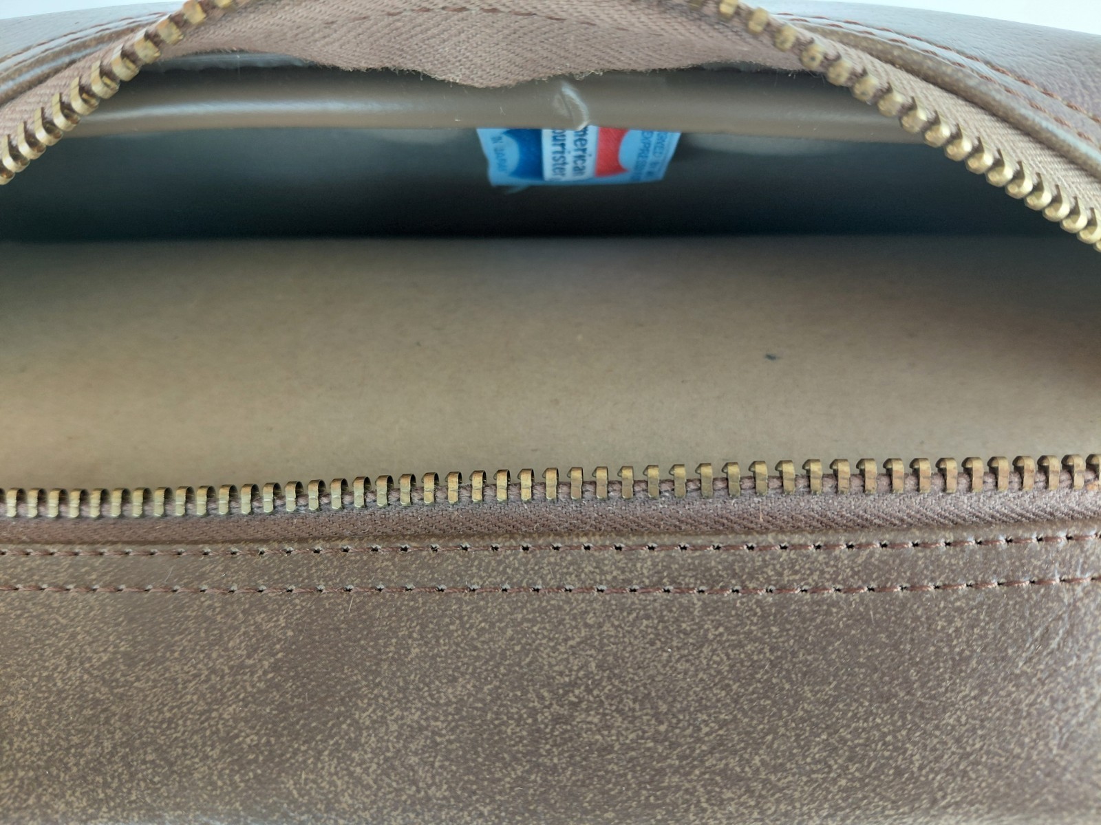 American Tourister 1970s Faux Brown Leather Shoulder Carry On Overnight Bag