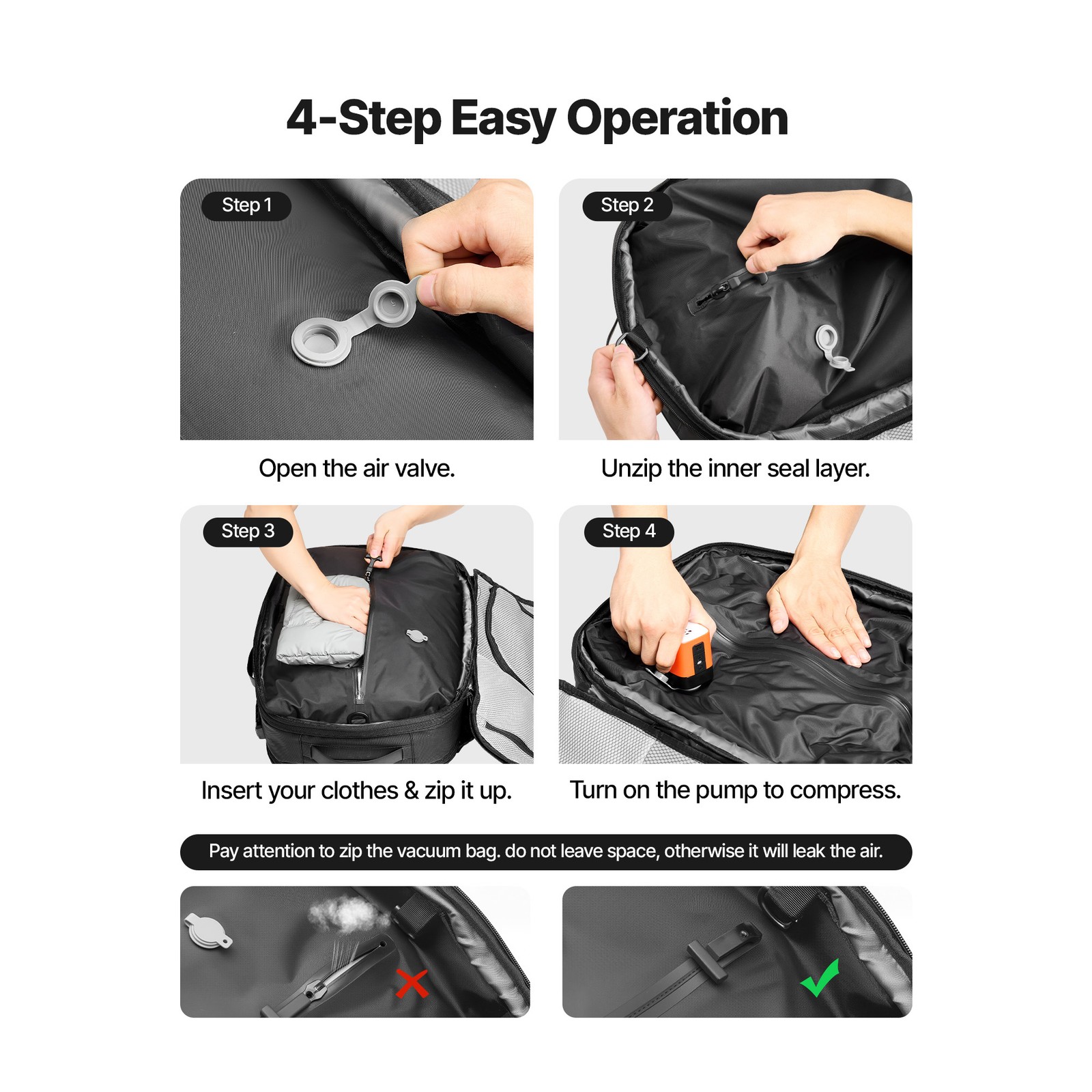 Uimoso 65L Travel Backpack with Vacuum Compression and Pump – Black