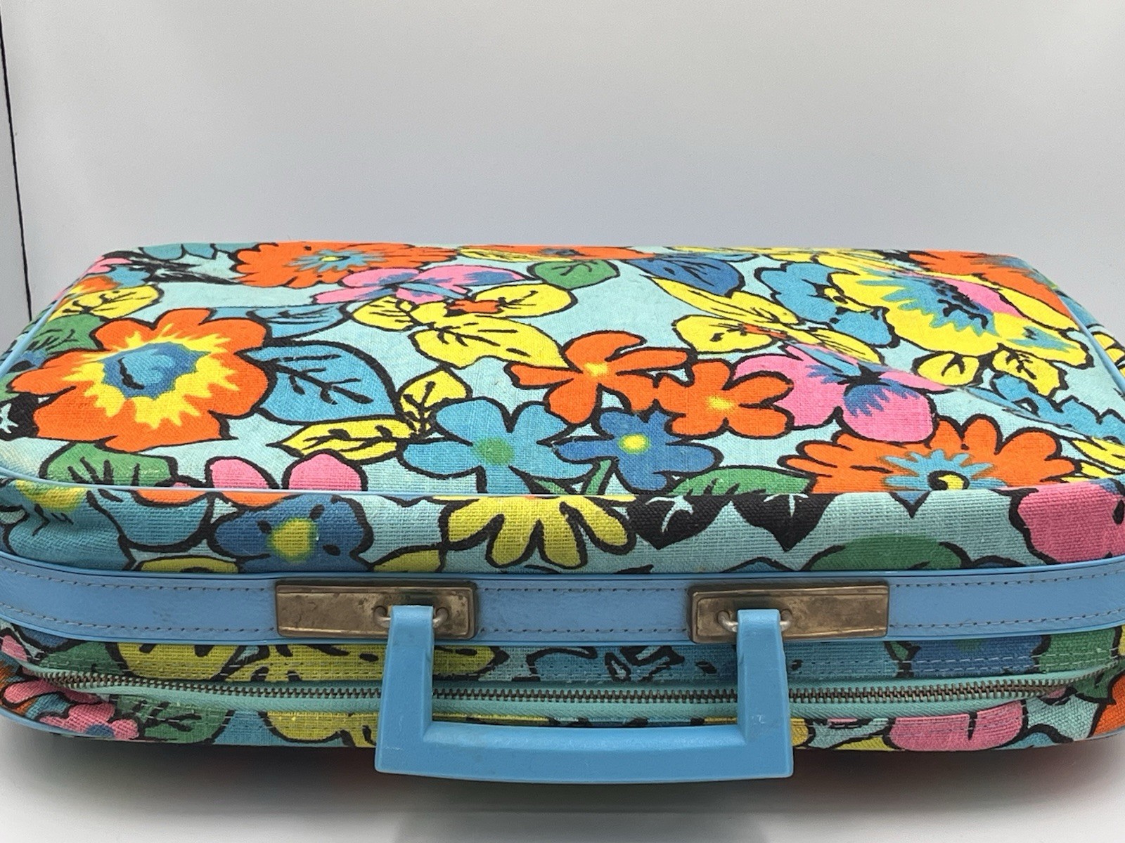 Retro Groovy Mod Flowers Suitcase Carry On Travel Hippie Boho MCM Canvas 1960’s