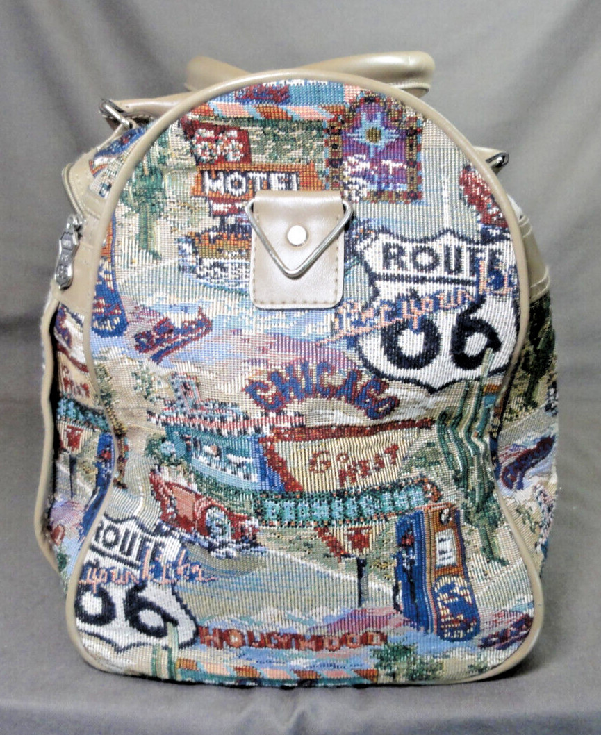 Vintage Pioneer Express Weekend Bag Route 66 Tapestry Duffel Carry On Travel
