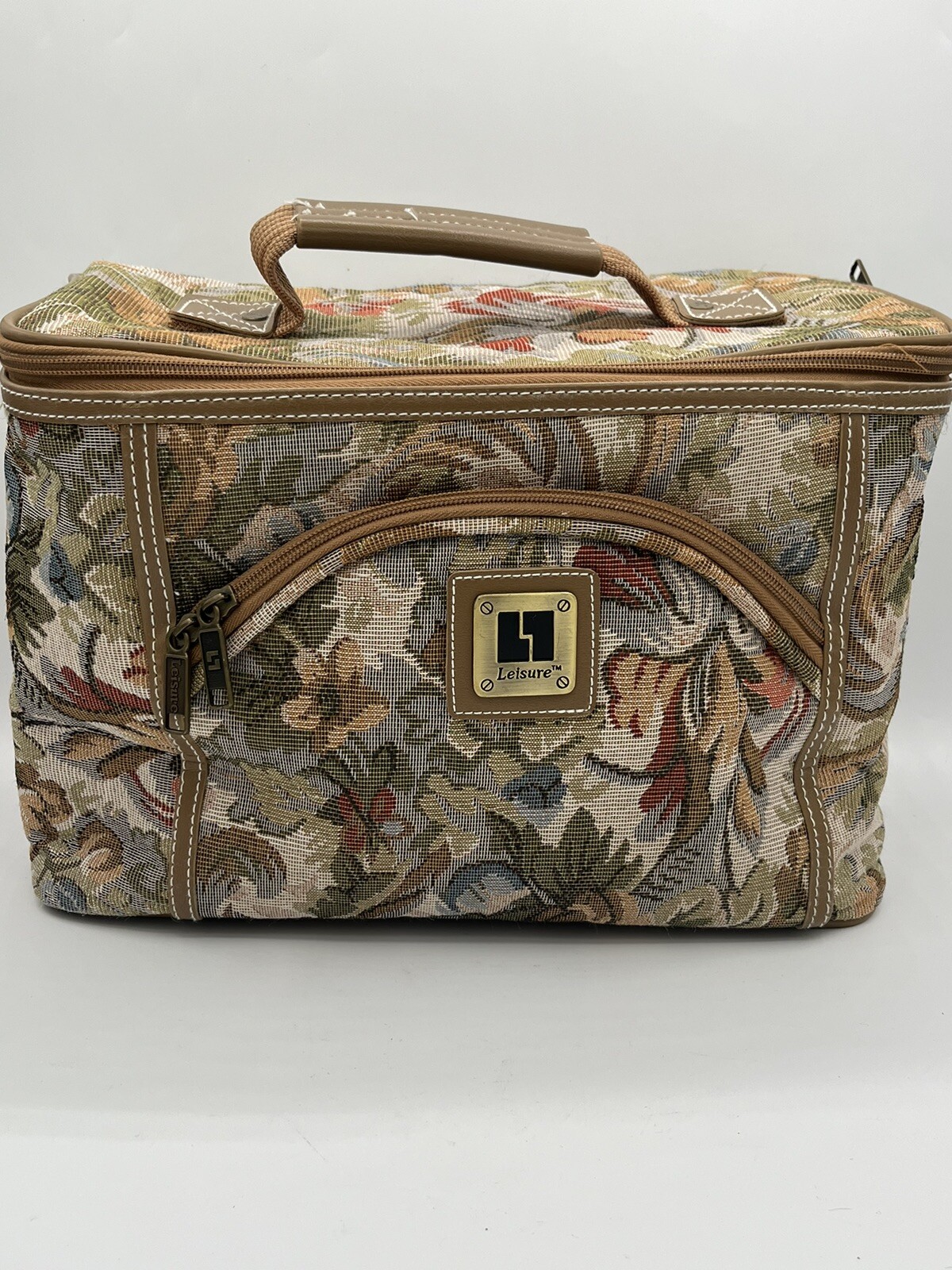 Vintage Leisure Luggage International Tapestry Train Case Cosmetic Vanity Bag