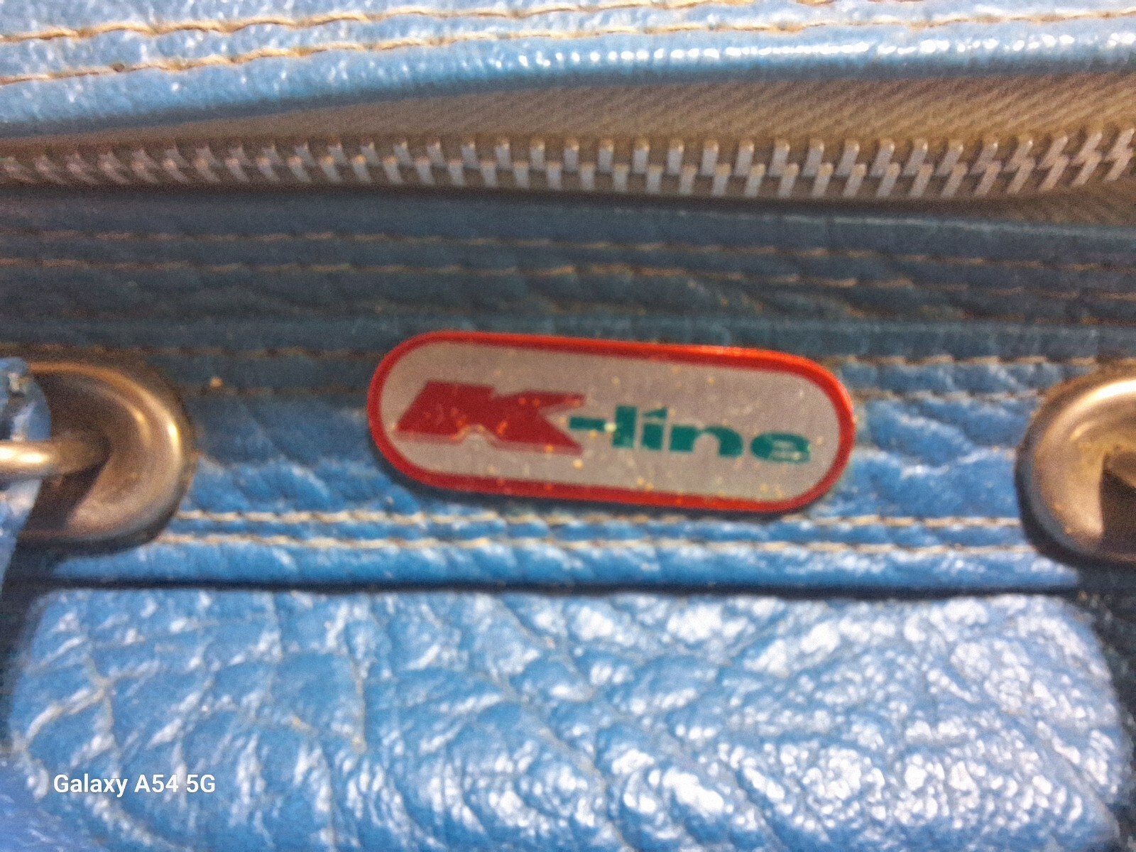 Vintage 70’s K Line Travel Bag Carry on Blue Textured Zippers Handle