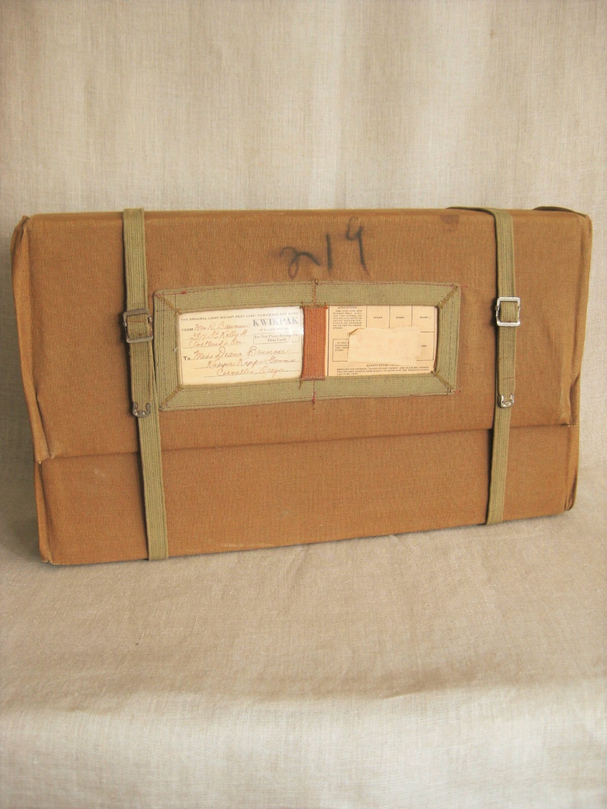 Vintage Suitcase Kwikpack Canvas Box Storage Fabric Covered Travel Case