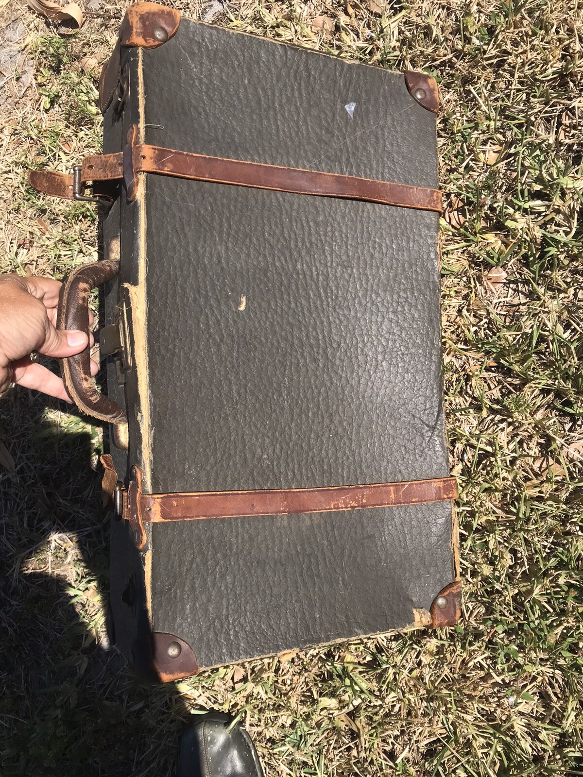 Antique 1800’s Corbin Leather Suitcase With Straps