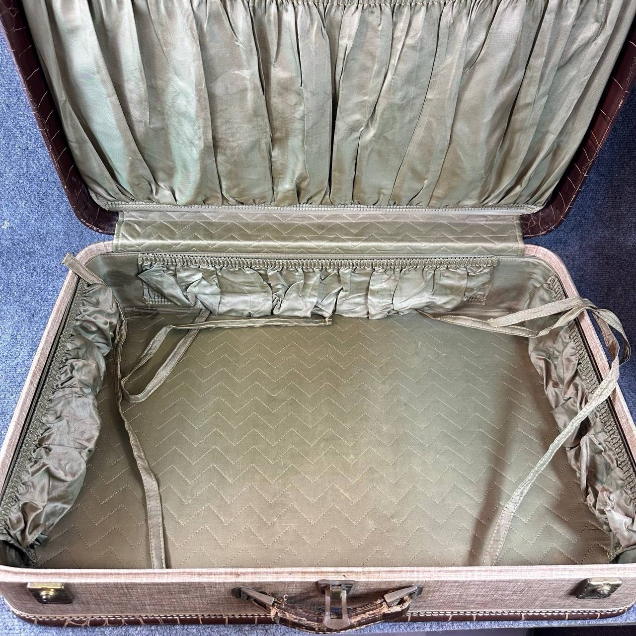 Vintage American Tourister Suitcase Brown Fabric Luggage West Warwick USA