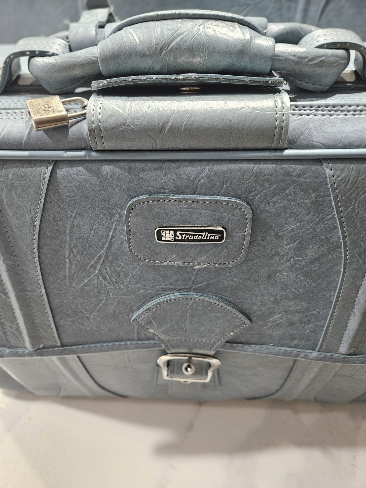 Vintage 70,s Stradellina Luggage Set.Dusty Blue Italian Travel Suitcase .
