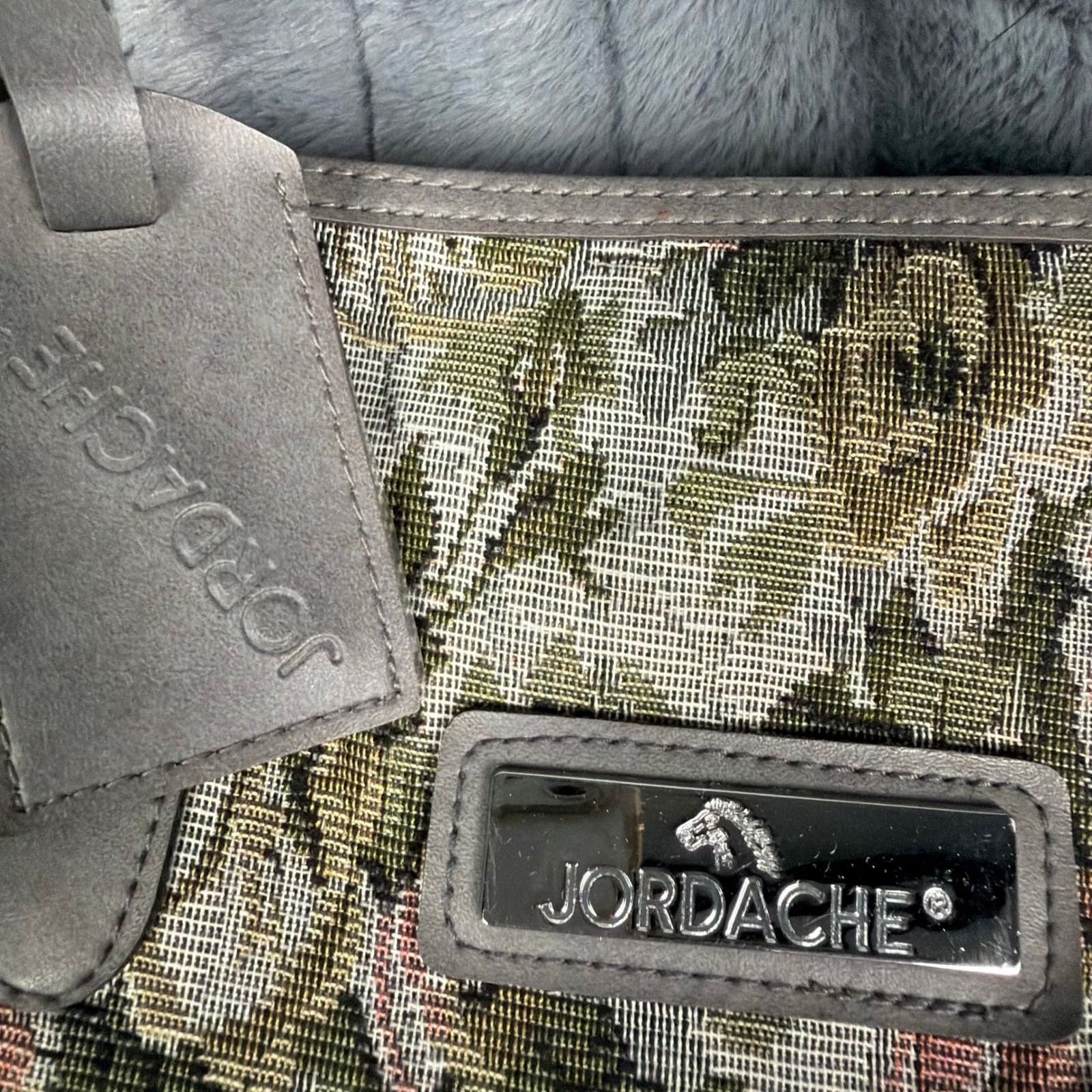 Jordache Vintage Floral Tapestry Weekender Duffel Bag Grey Green Travel Luggage