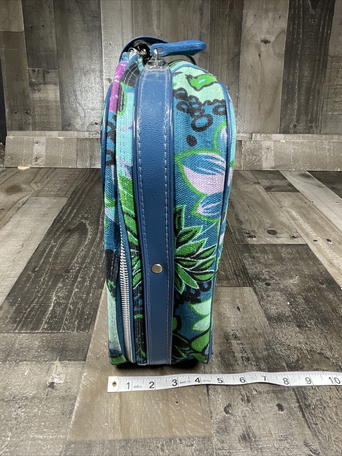 Vintage Retro Mod Floral Carry on Suitcase travel case Blue Purple Green Japan